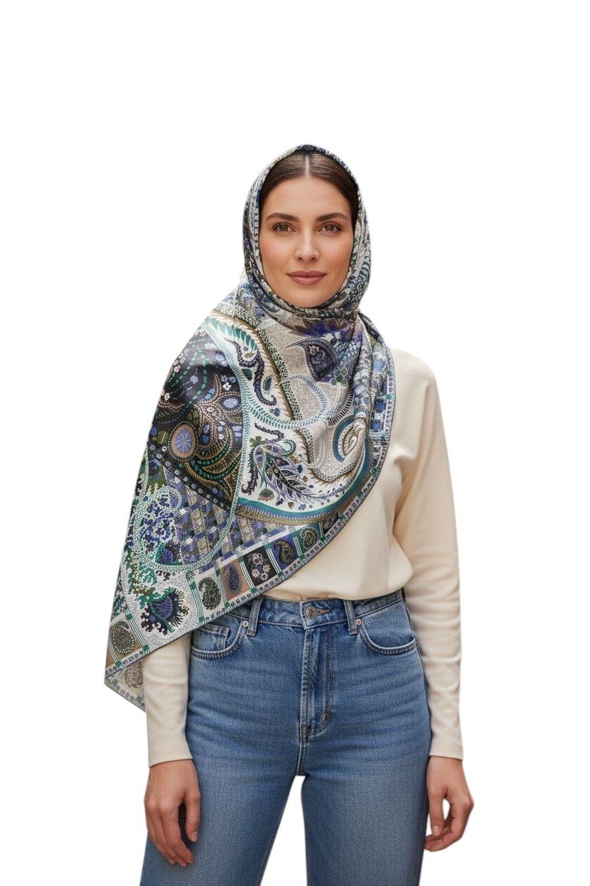 ✨ %100 Saf İpek Celine Eşarp - Özel Tasarım Tok Duruşlu ✨110x110