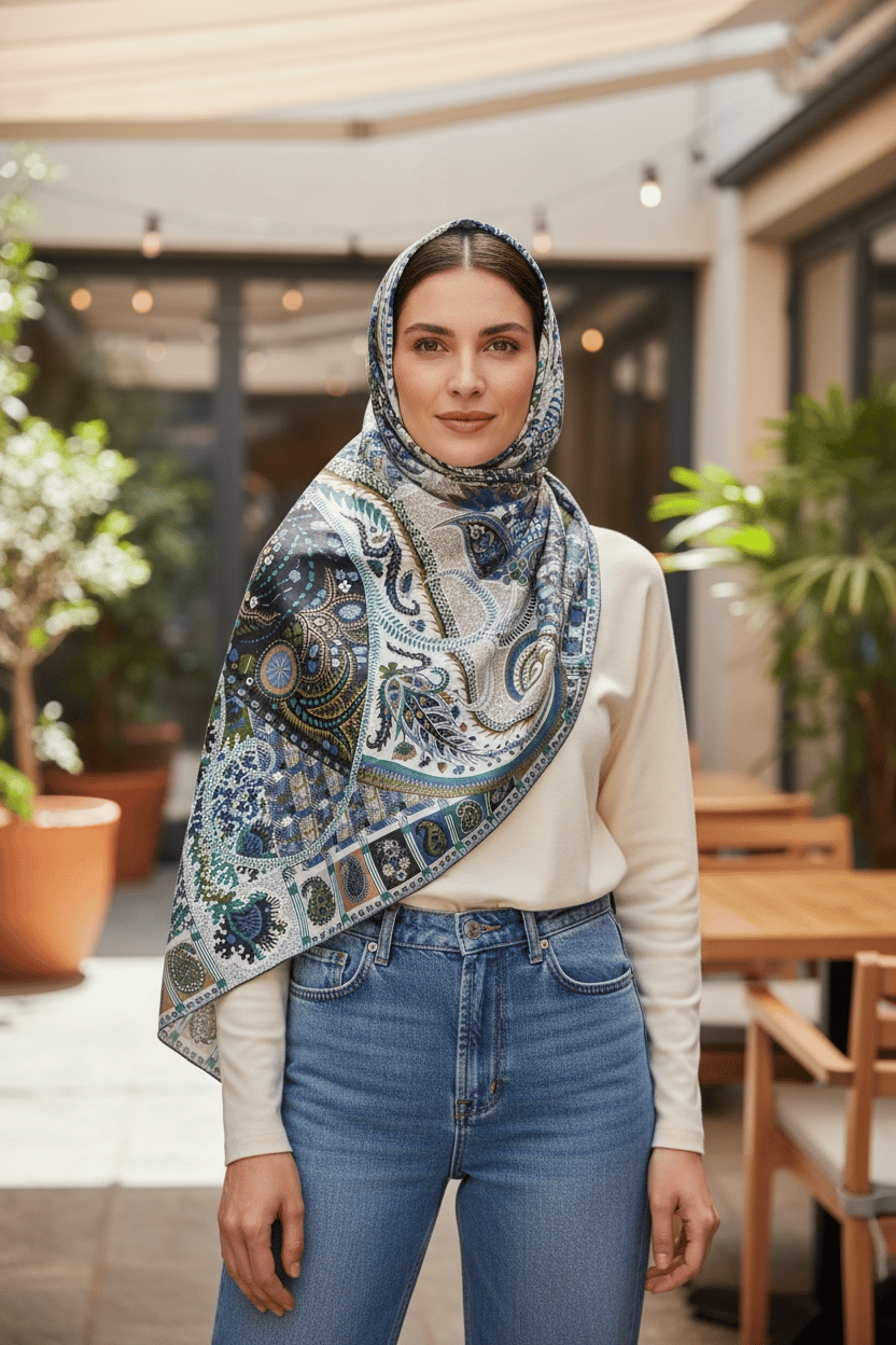 ✨ %100 Saf İpek Celine Eşarp - Özel Tasarım Tok Duruşlu ✨110x110