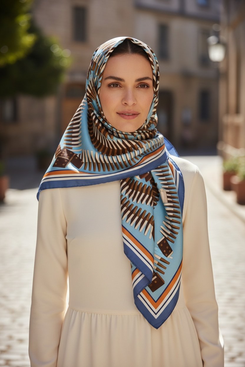 ✨ %100 Saf İpek Crepe de Chine Eşarp - Özel Tasarım Tok Duruşlu ✨90x90