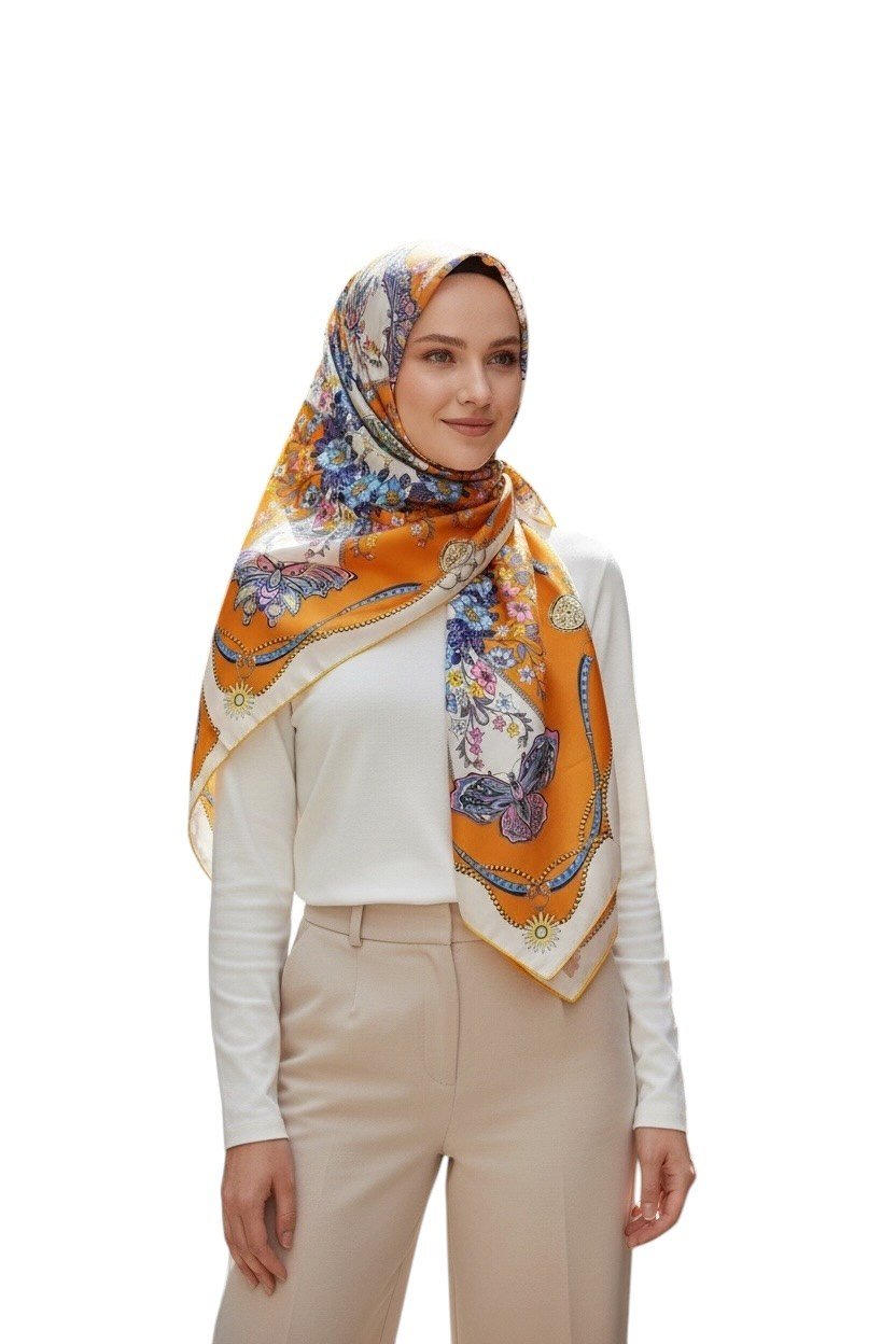 ✨ %100 Saf İpek Twill Eşarp - Özel Tasarım Tok Duruşlu ✨90x90