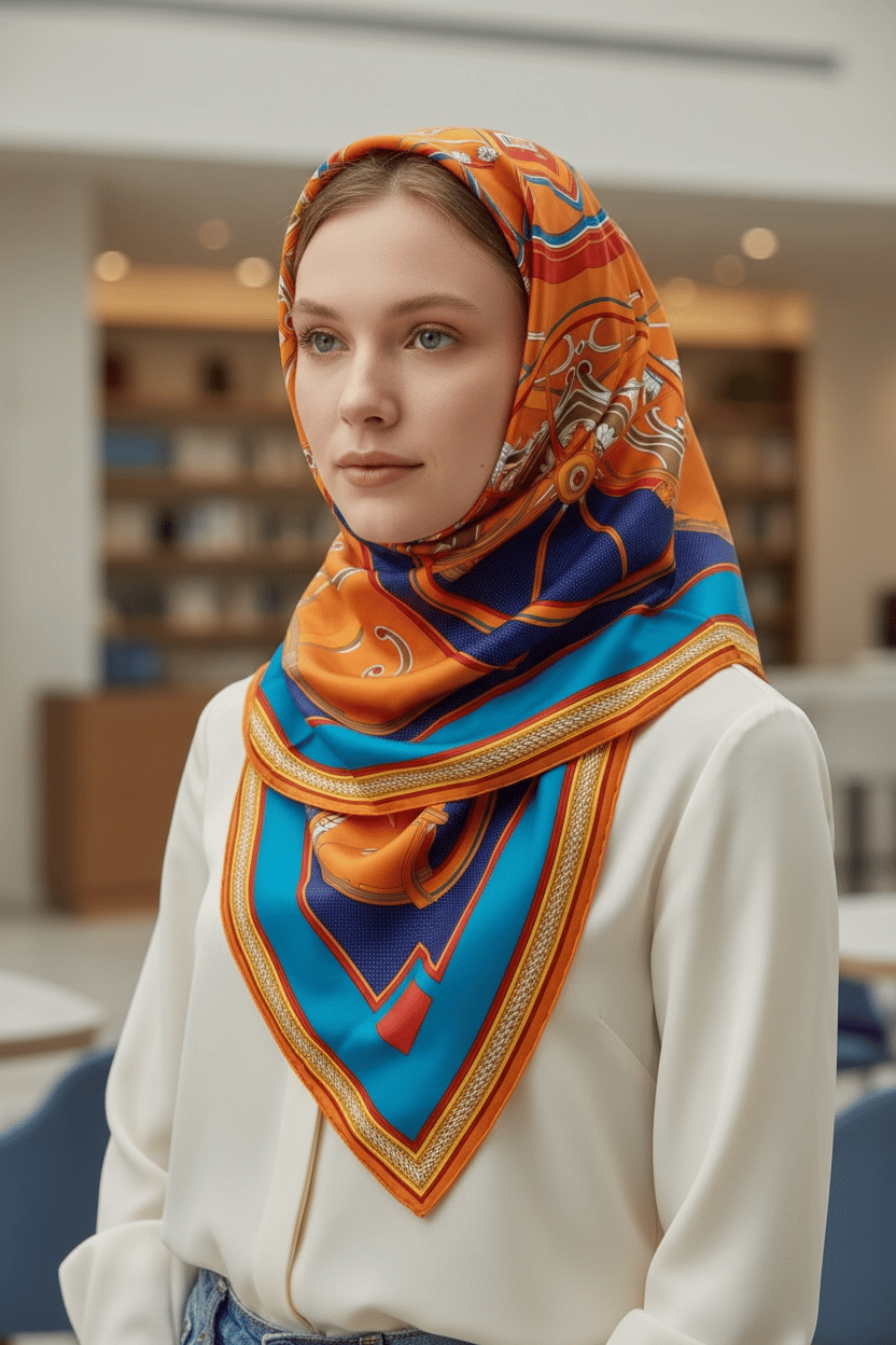 ✨ %100 Saf İpek Twill Eşarp - Özel Tasarım Tok Duruşlu ✨90x90