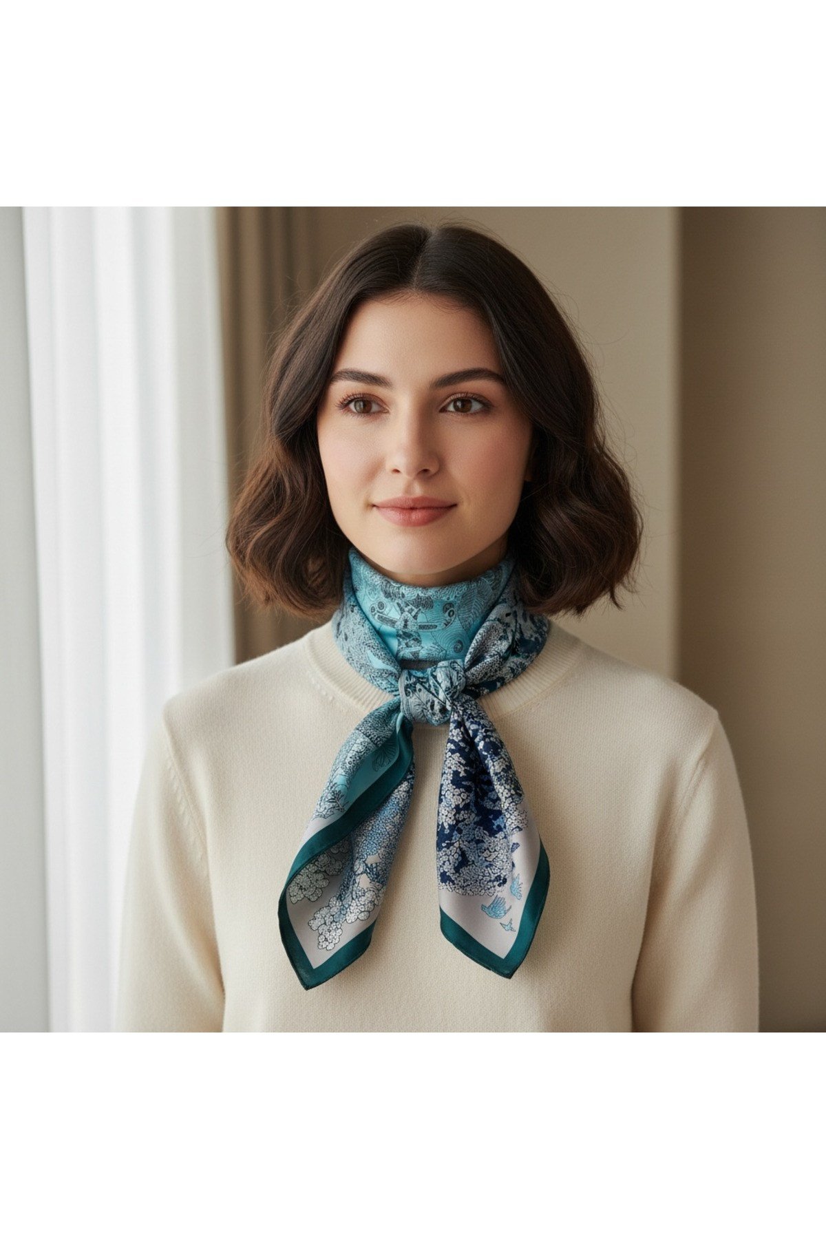 ✨ %100 Saf İpek Twill Eşarp - Özel Tasarım Tok Duruşlu ✨90x90