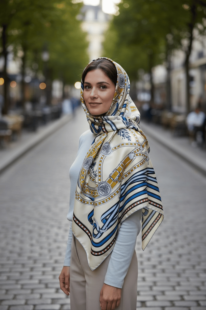 ✨ %100 Saf İpek Twill Eşarp - Özel Tasarım Tok Duruşlu ✨90x90