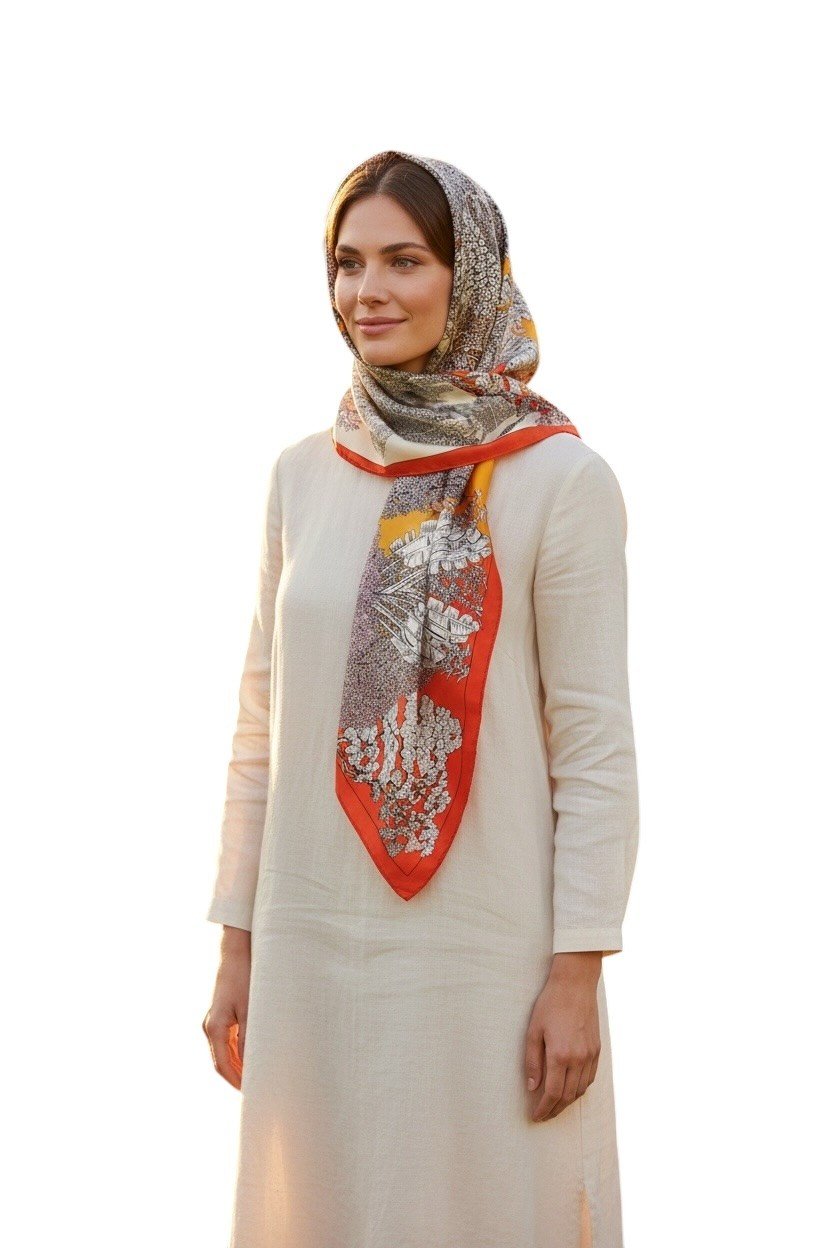 ✨ %100 Saf İpek Twill Eşarp - Özel Tasarım Tok Duruşlu ✨90x90