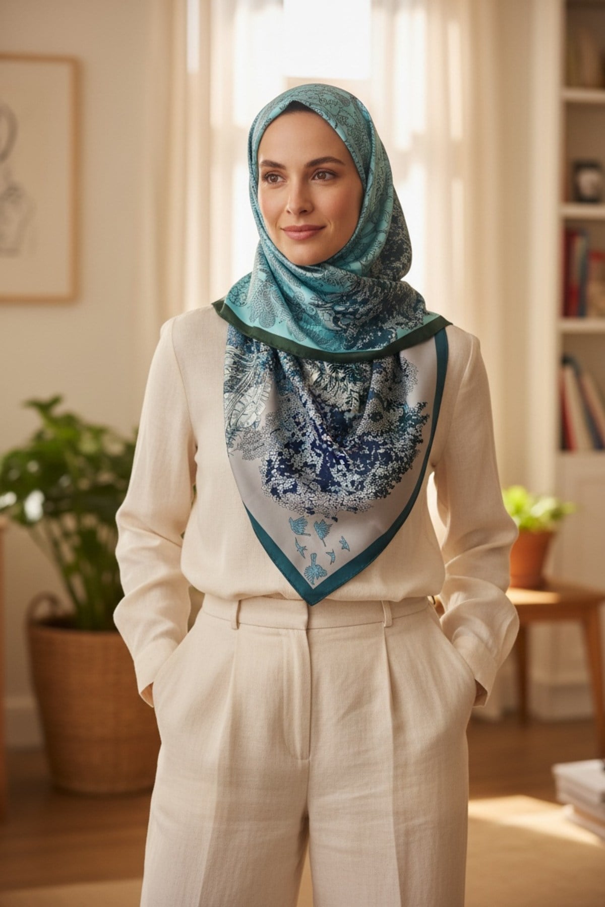 ✨ %100 Saf İpek Twill Eşarp - Özel Tasarım Tok Duruşlu ✨90x90
