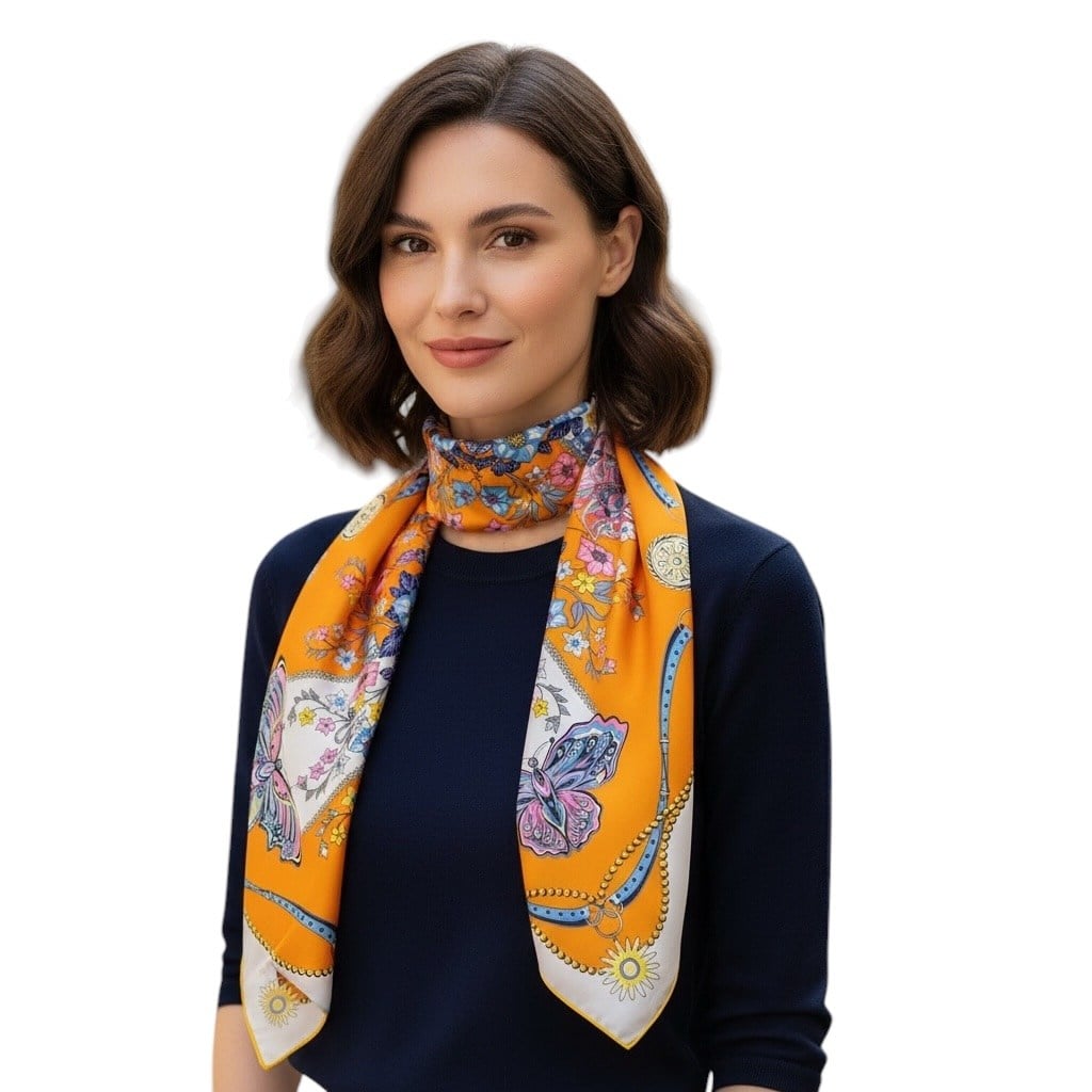 ✨ %100 Saf İpek Twill Eşarp - Özel Tasarım Tok Duruşlu ✨90x90