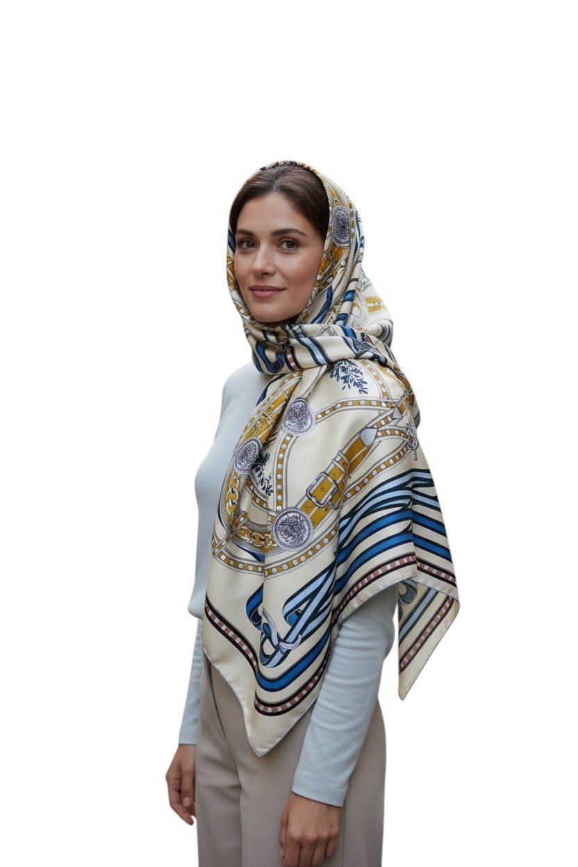 ✨ %100 Saf İpek Twill Eşarp - Özel Tasarım Tok Duruşlu ✨90x90