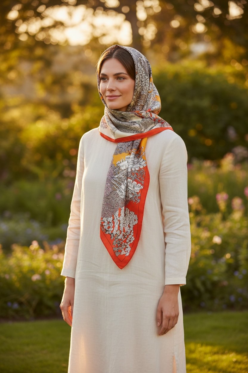 ✨ %100 Saf İpek Twill Eşarp - Özel Tasarım Tok Duruşlu ✨90x90