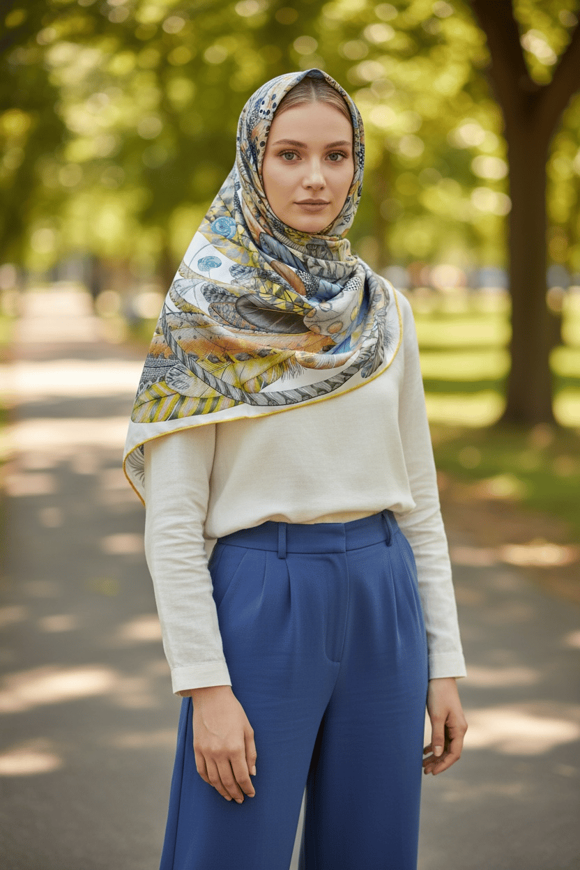 ✨ %100 Saf İpek Twill Eşarp - Özel Tasarım Tok Duruşlu ✨90x90