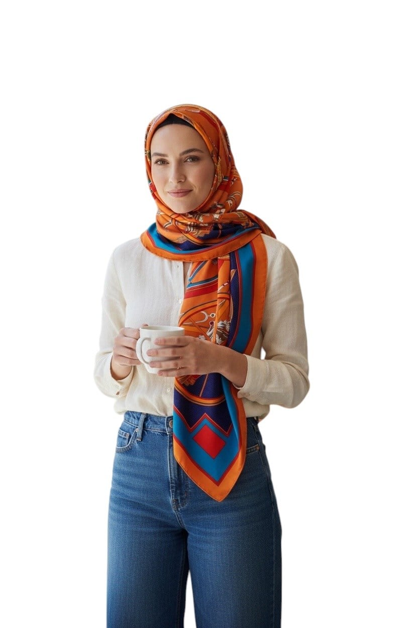 ✨ %100 Saf İpek Twill Eşarp - Özel Tasarım Tok Duruşlu ✨90x90
