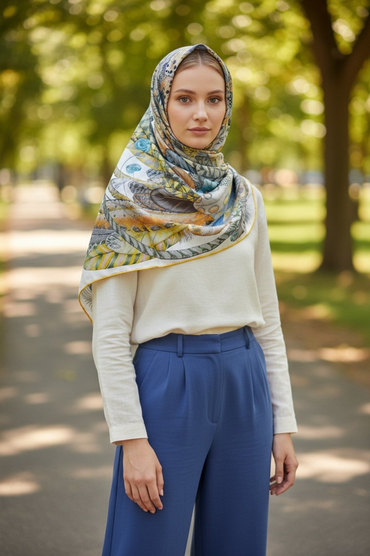 ✨ %100 Saf İpek Twill Eşarp - Özel Tasarım Tok Duruşlu ✨90x90