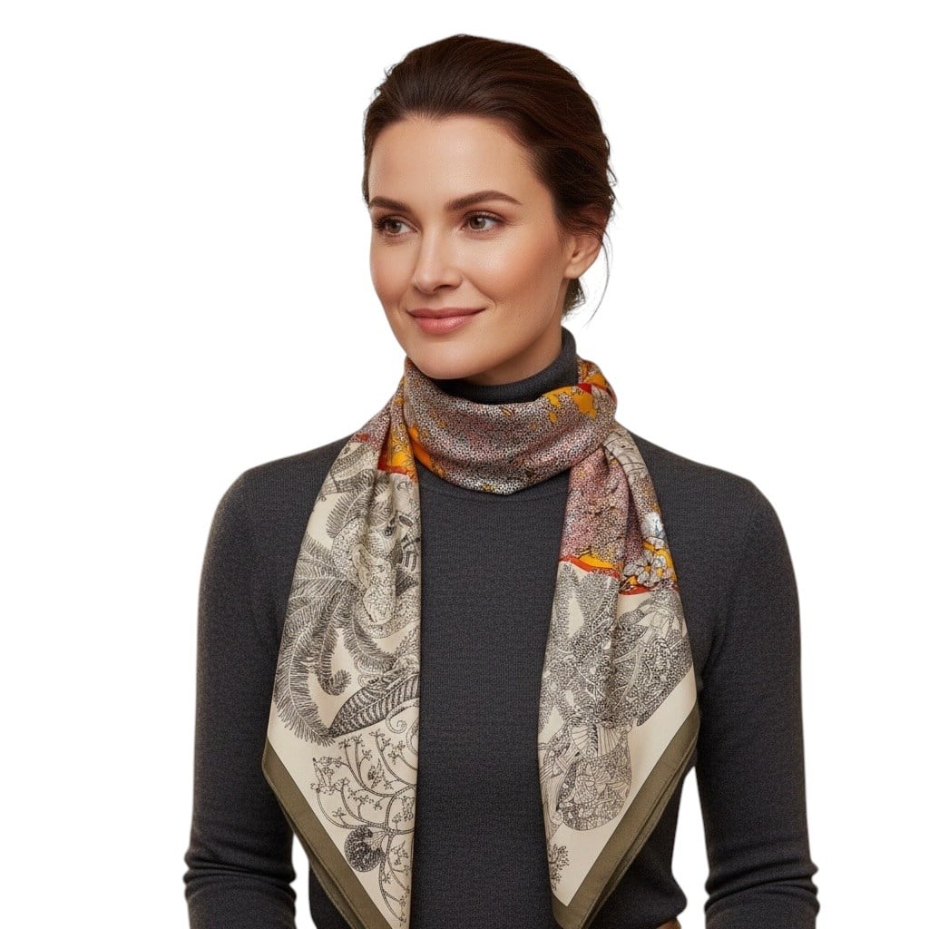 ✨ %100 Saf İpek Twill Eşarp - Özel Tasarım Tok Duruşlu ✨90x90