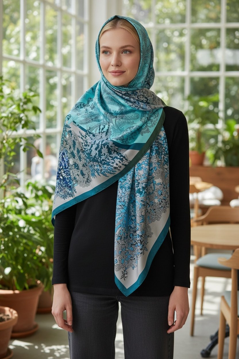 ✨ %100 Saf İpek Twill Eşarp - Özel Tasarım Tok Duruşlu ✨90x90