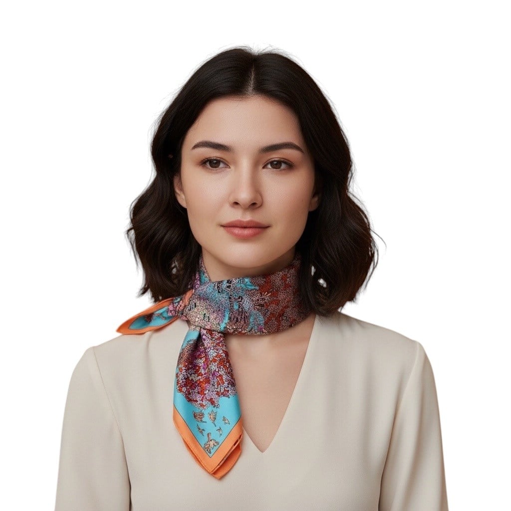 ✨ %100 Saf İpek Twill Eşarp - Özel Tasarım Tok Duruşlu ✨90x90