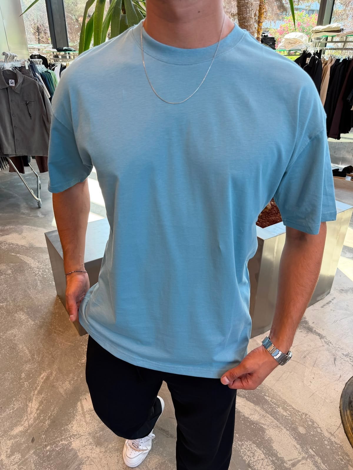 Açık Mavi Qawis Oversize Basic T-Shirt QW01