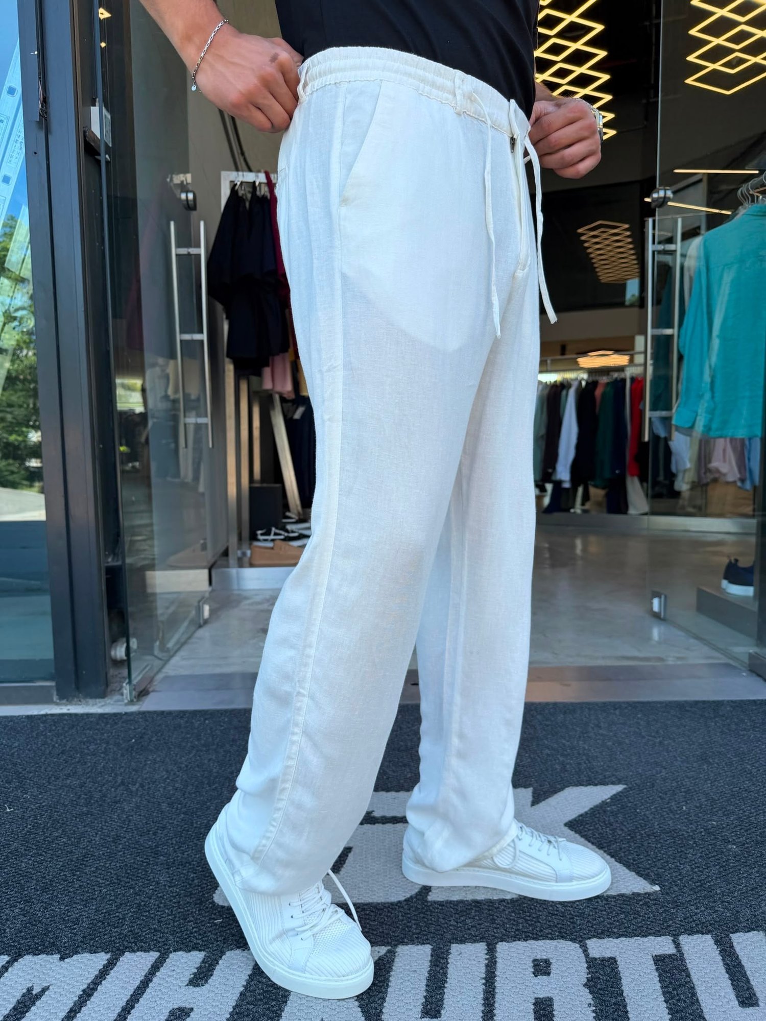 Beyaz İpli Keten Pantolon WE5071