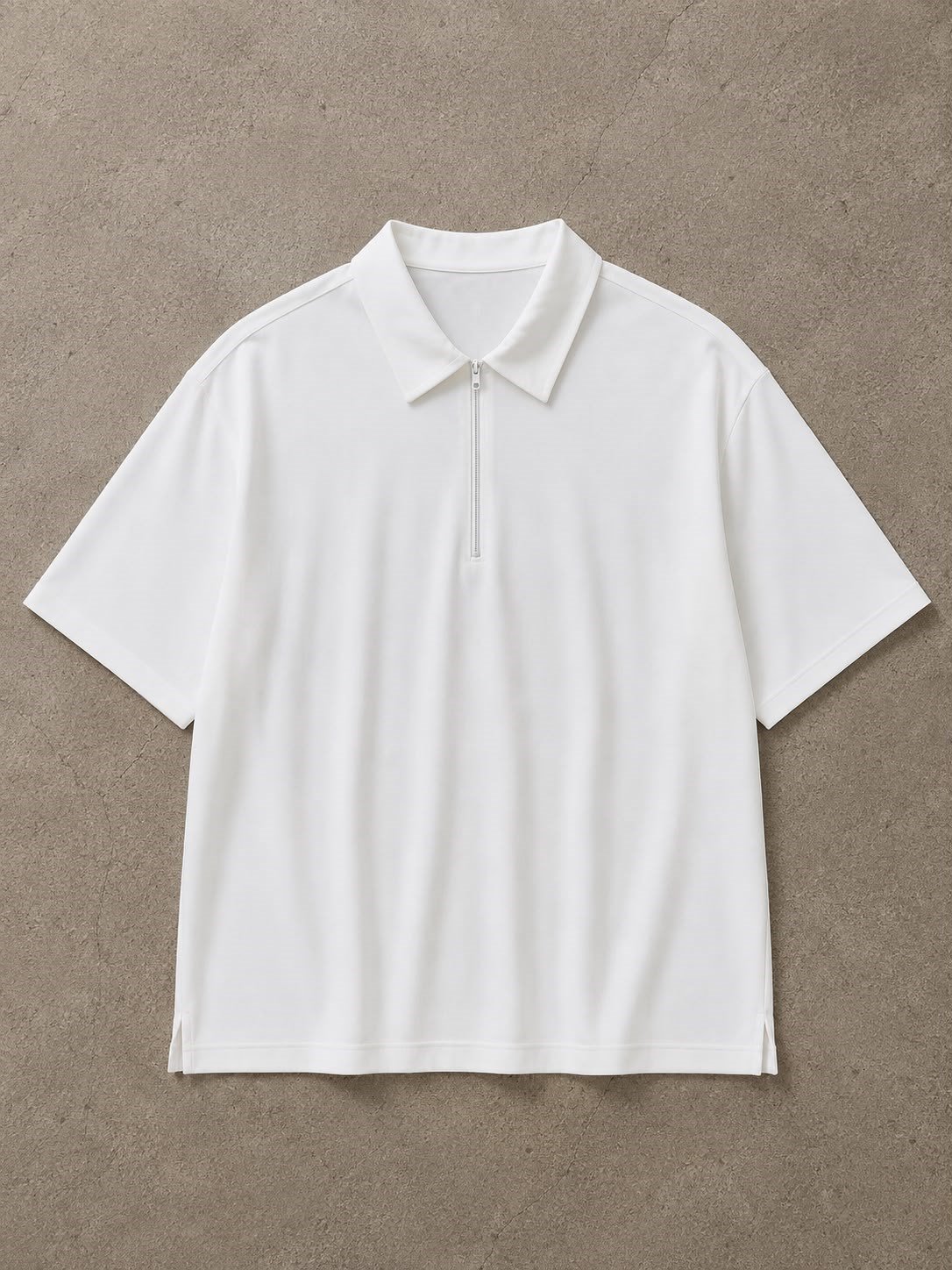 Beyaz Modal Fermuarlı T-Shirt