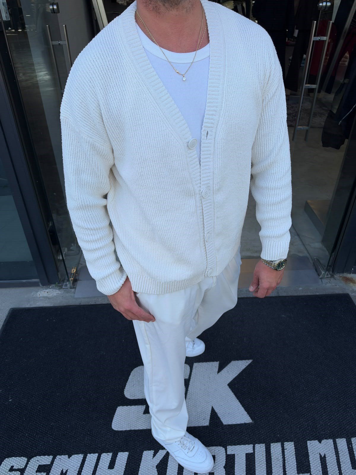 Beyaz Oversize Triko Hırka SF88