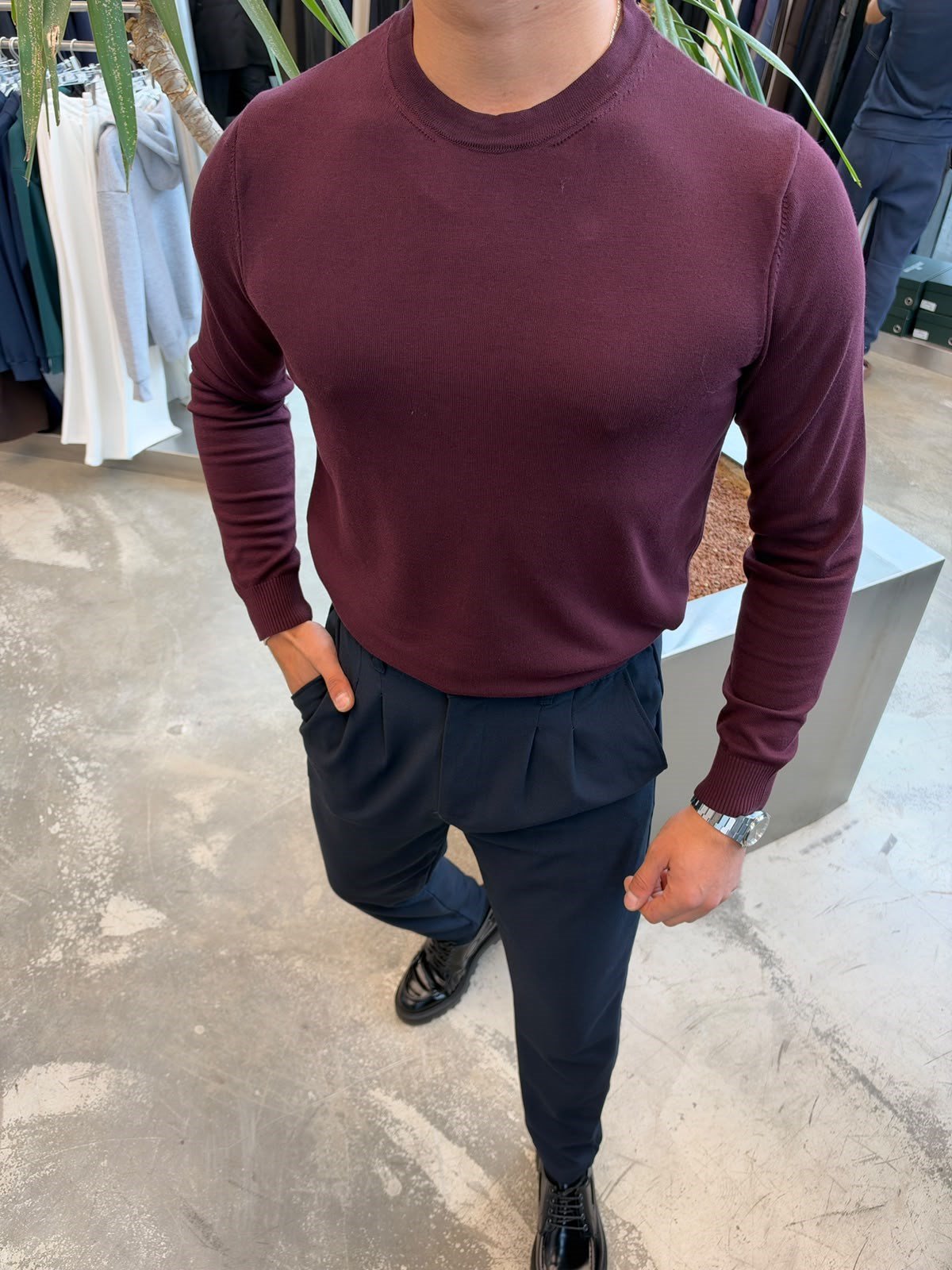 Bordo Basic Triko Uzun Kol SK123