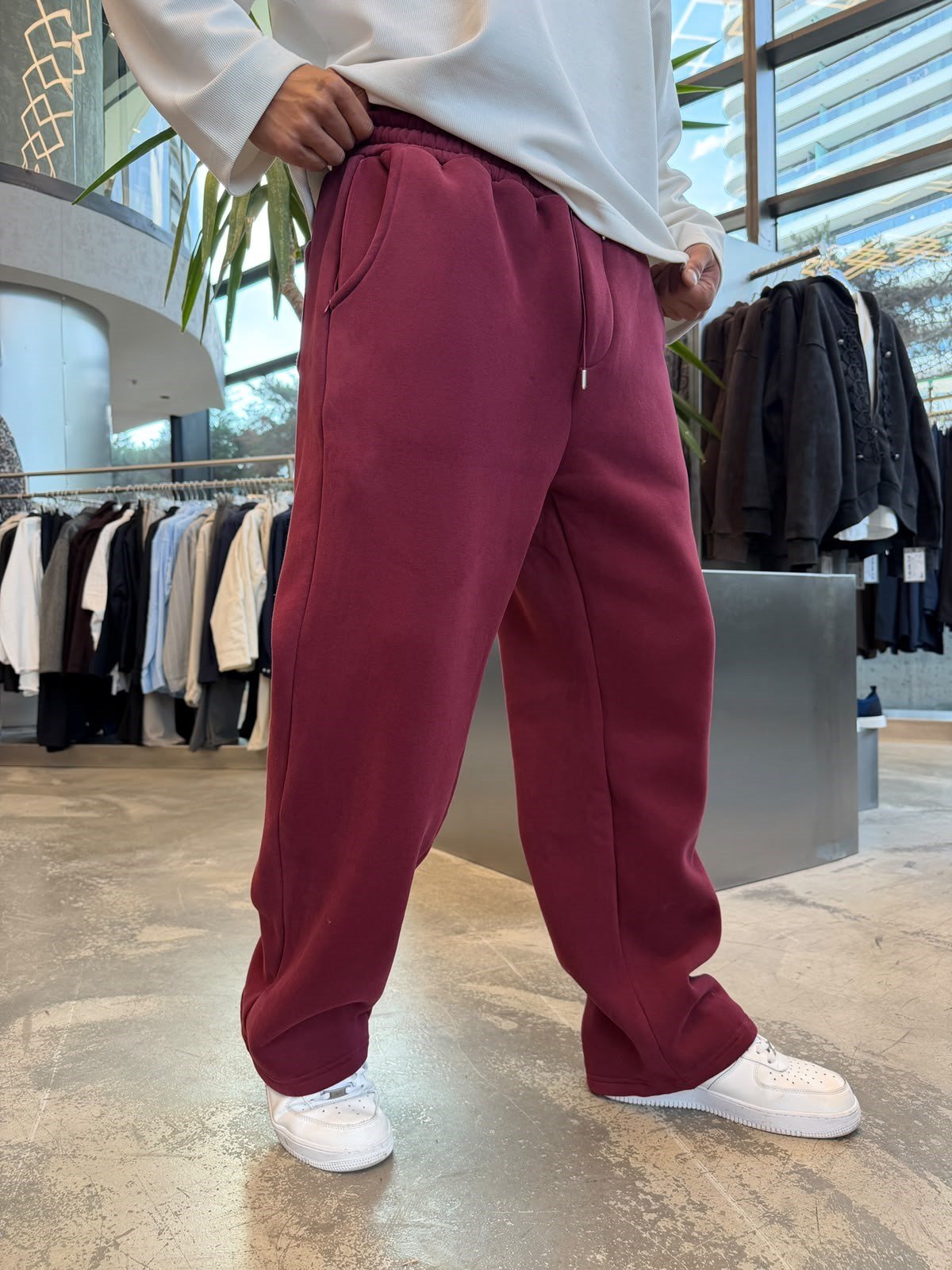 Bordo Fırçalı Pamuk Eşofman SK4897