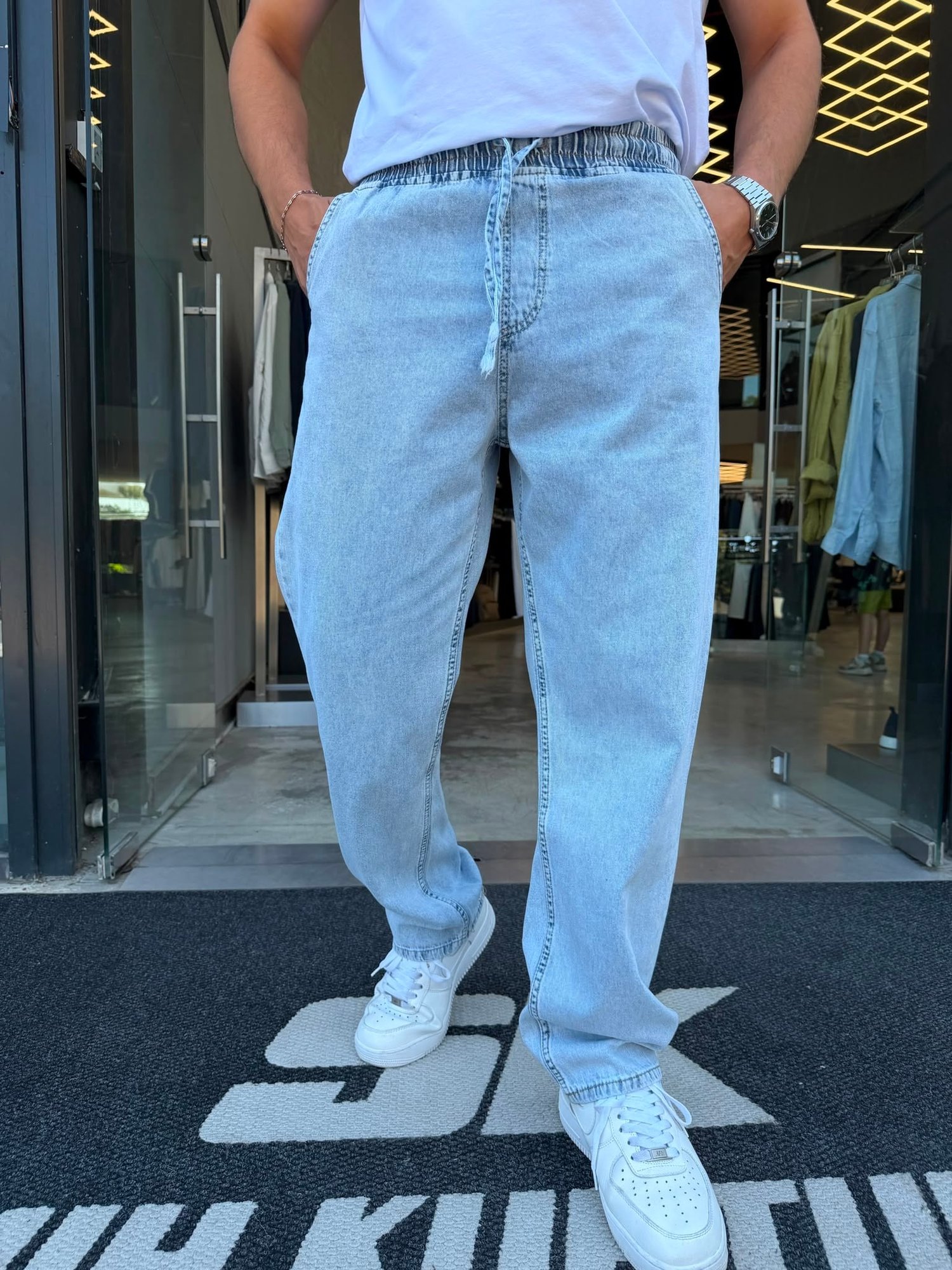 Buz Mavisi Yıkamalı İnce Gabardin Kot Pantolon WE848