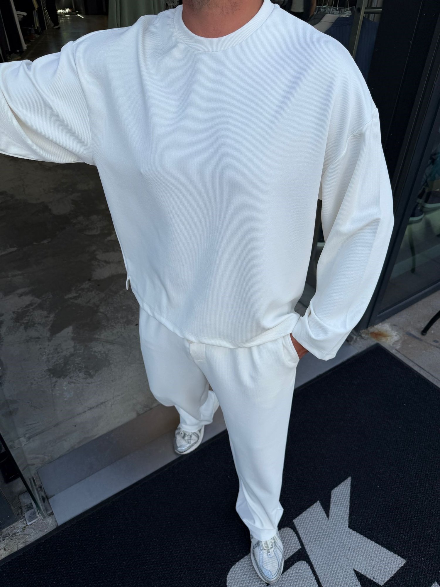 Ekru İthal Fitilli Oys Oversize Takım SK7064