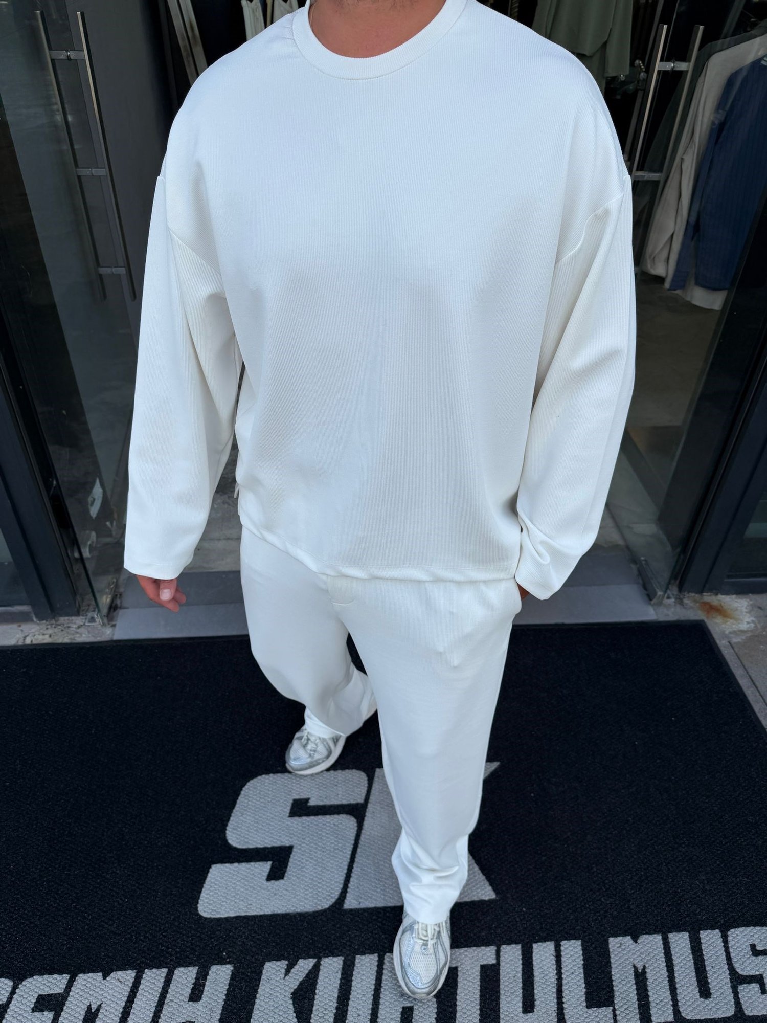 Ekru İthal Fitilli Oys Oversize Takım SK7064