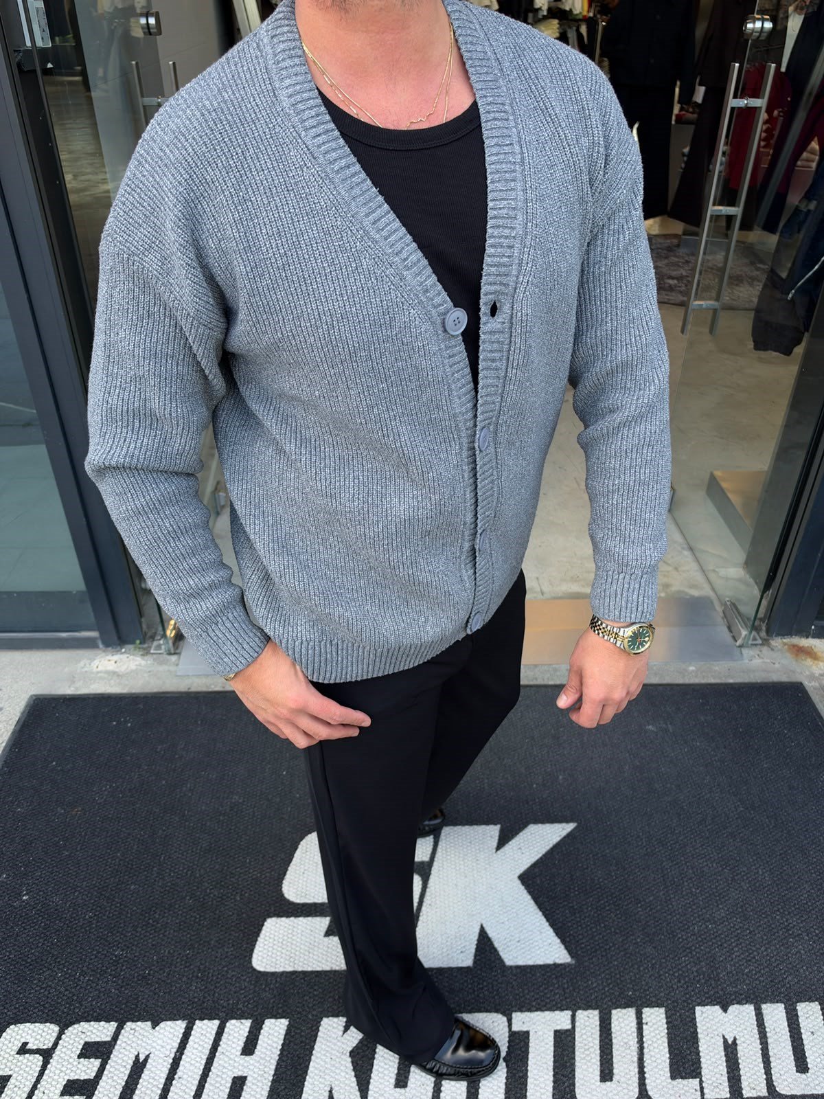 Gri Oversize Triko Hırka SF88