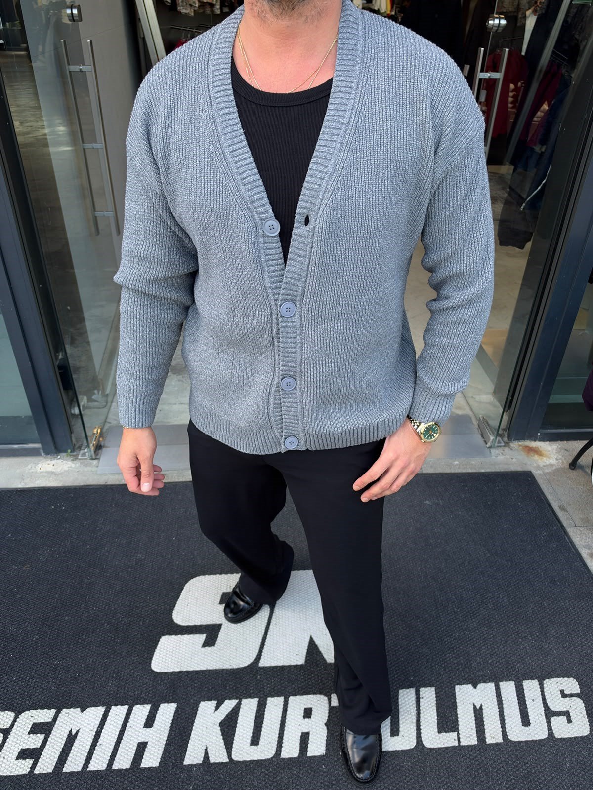 Gri Oversize Triko Hırka SF88
