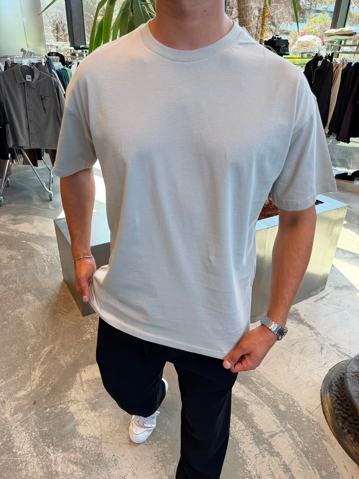 Gri Qawis Oversize Basic T-Shirt QW01
