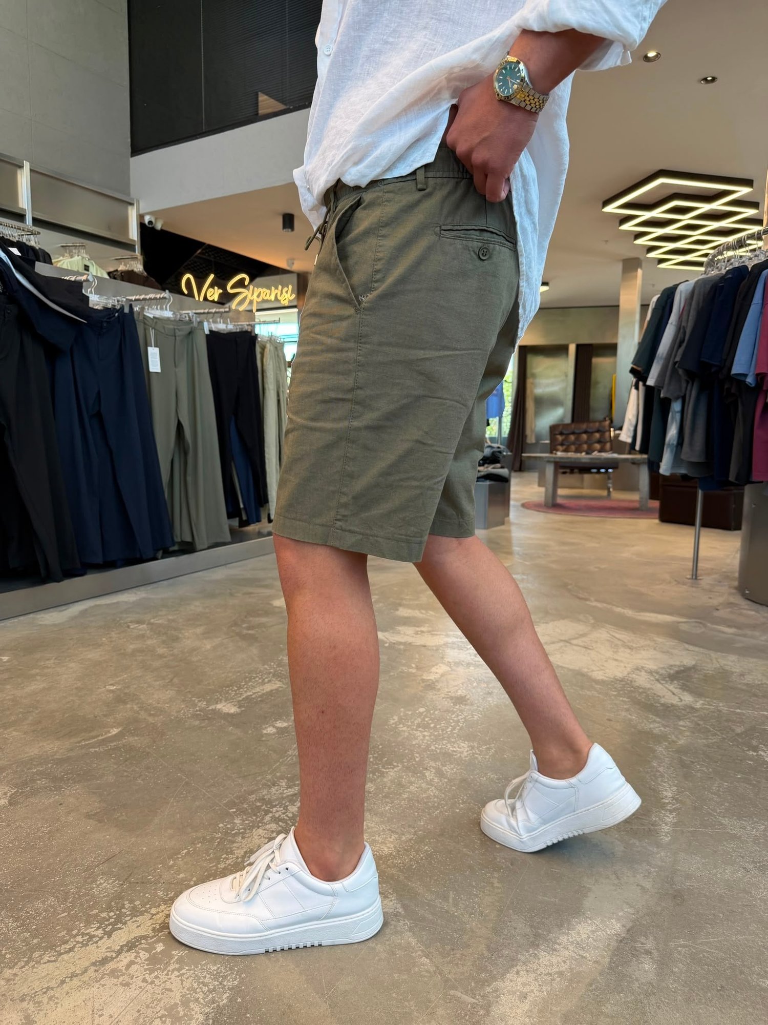 Haki %100 Cotton Keten Şort NGR103