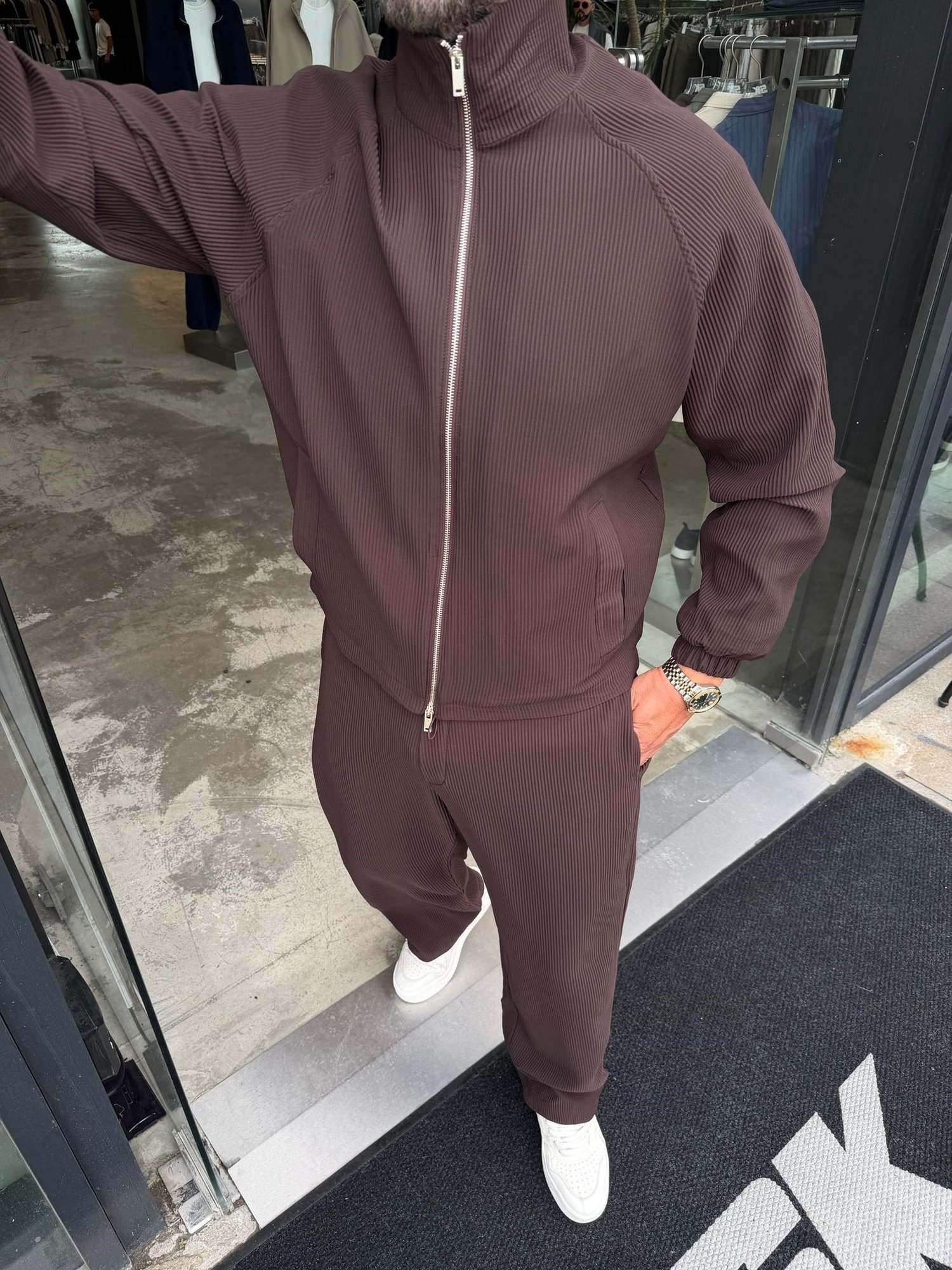 Kahverengi Fitilli Fermuarlı Takım MR2858