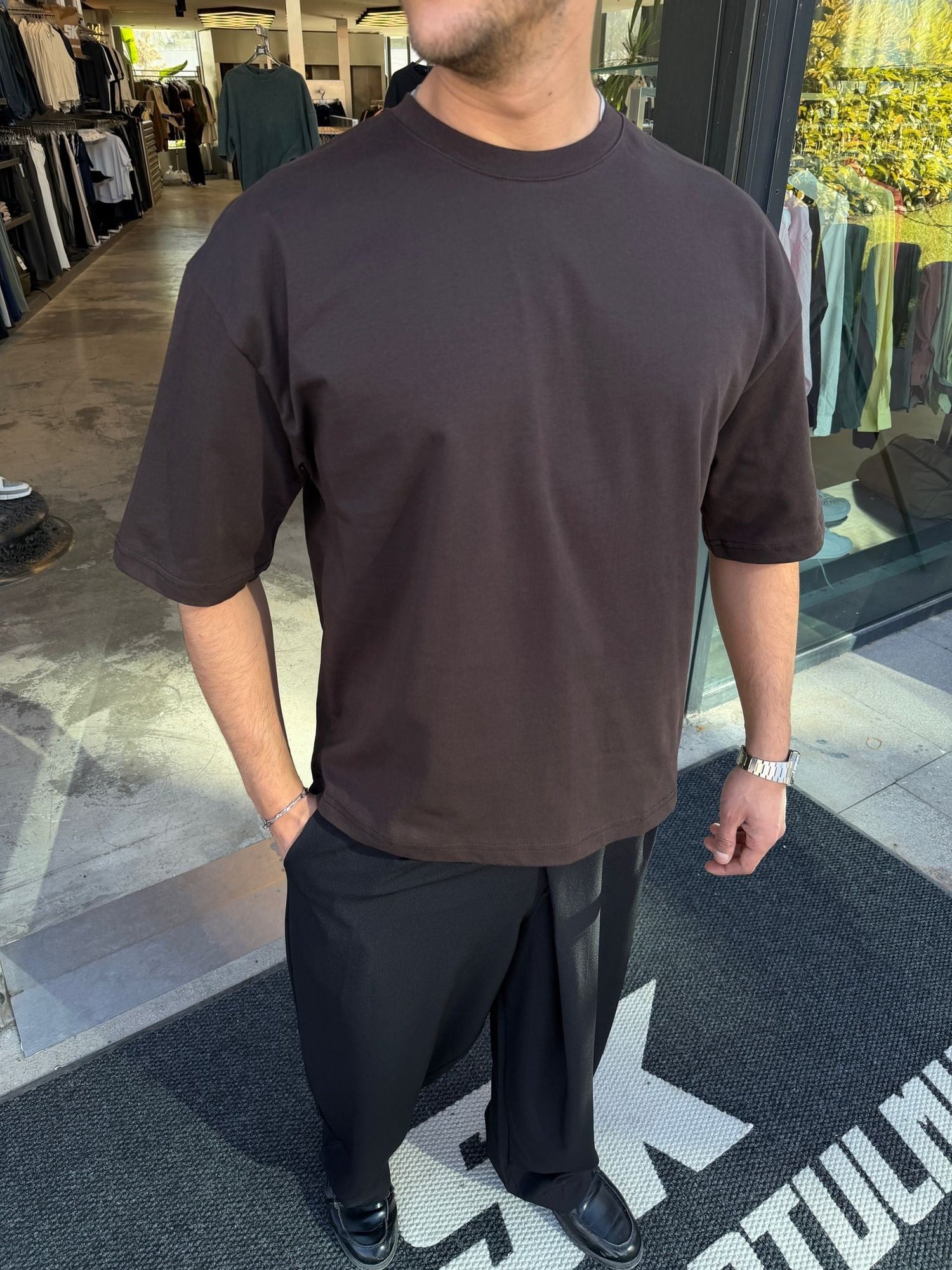 Kahverengi SNZ Box-Fıt Basic T-shirt 