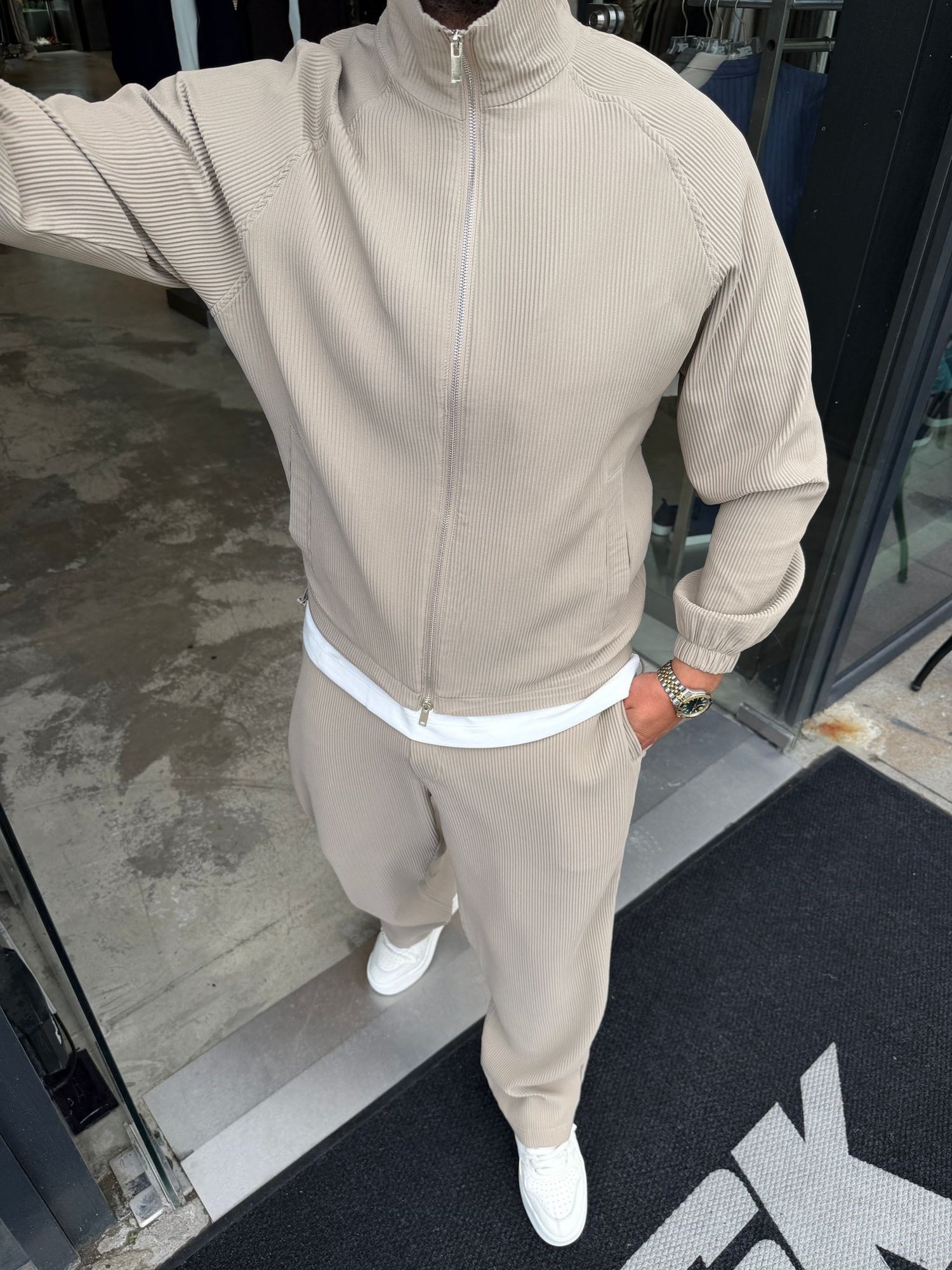 Krem Fitilli Fermuarlı Takım MR2858