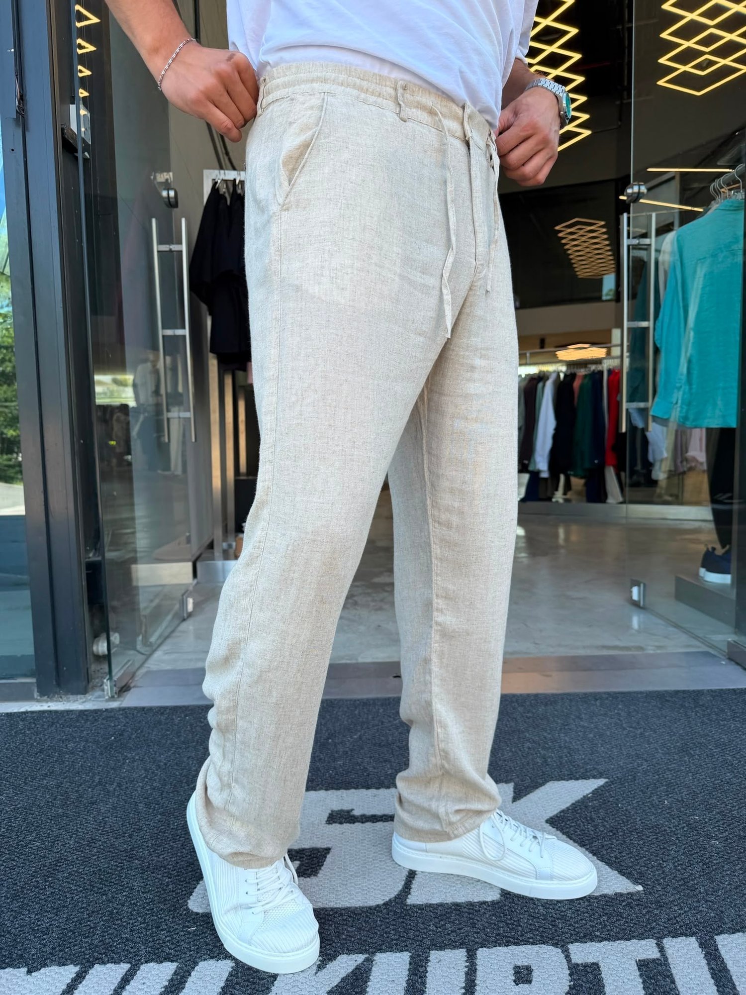 Krem İpli Keten Pantolon WE5071