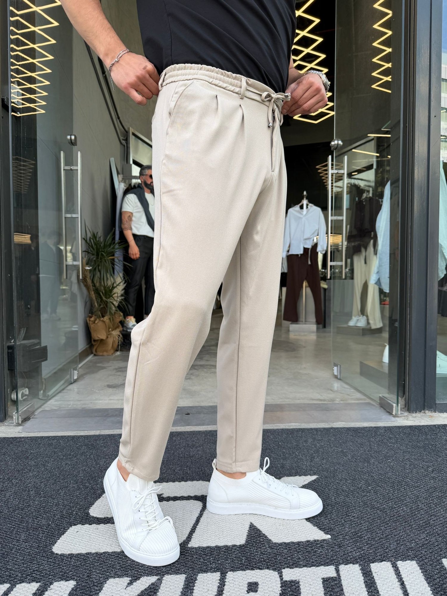 Krem İthal Keten Pantolon W5062