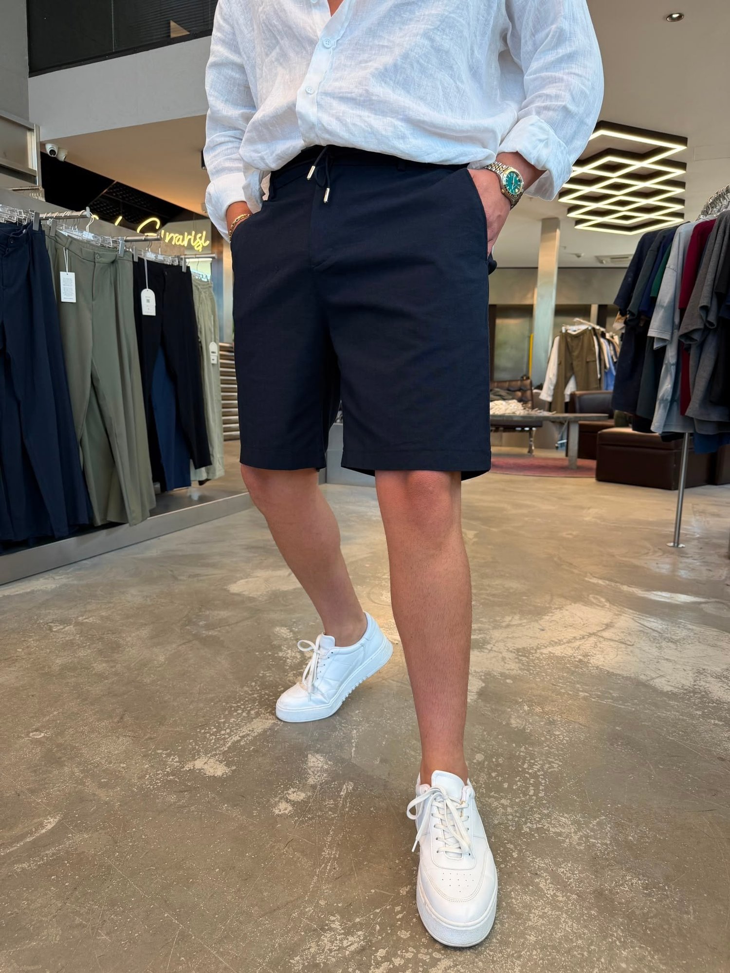 Lacivert %100 Cotton Keten Şort NGR103