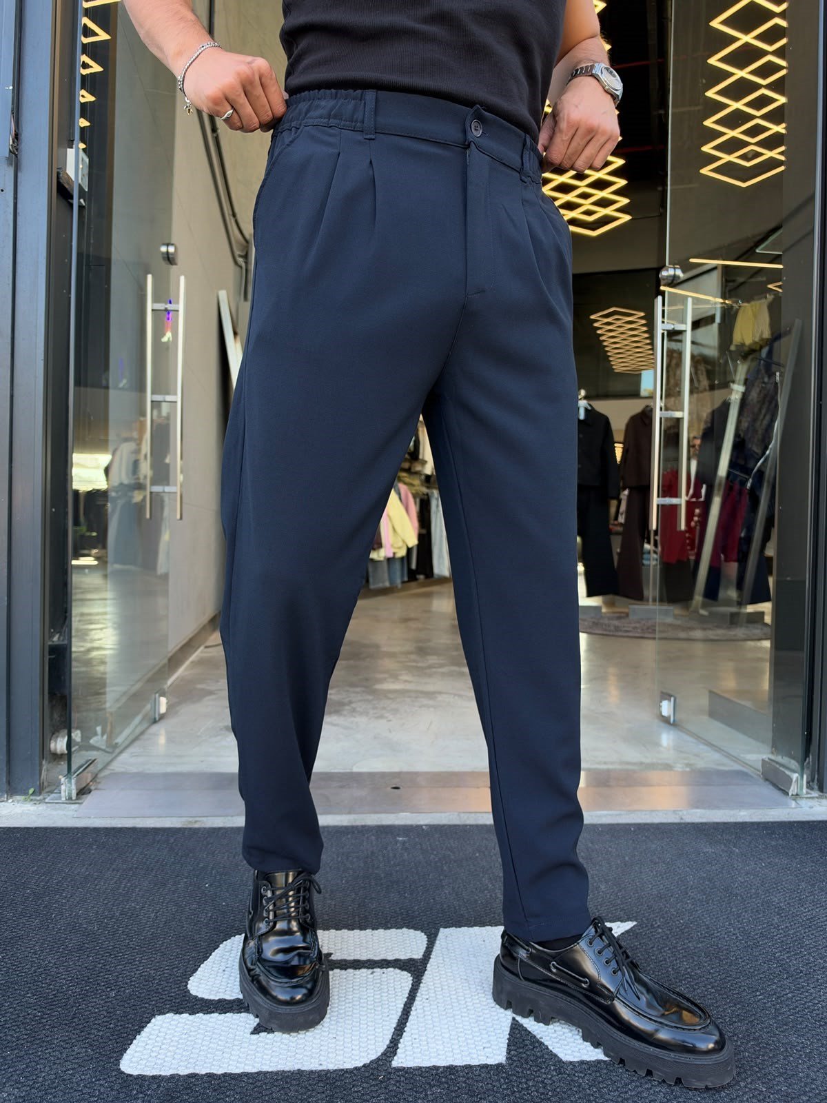 Lacivert Çift Pile Bel Lastik Pantolon KP15