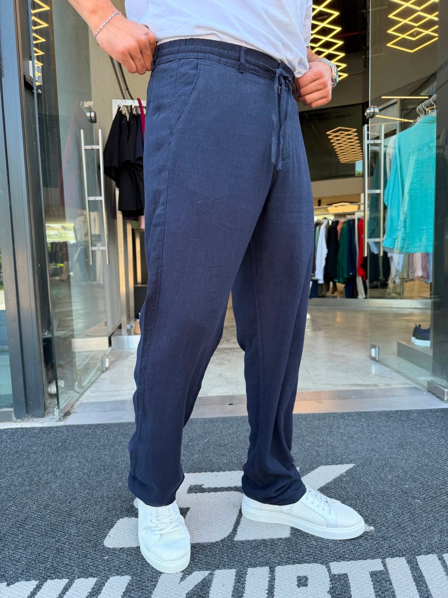 Lacivert İpli Keten Pantolon WE5071