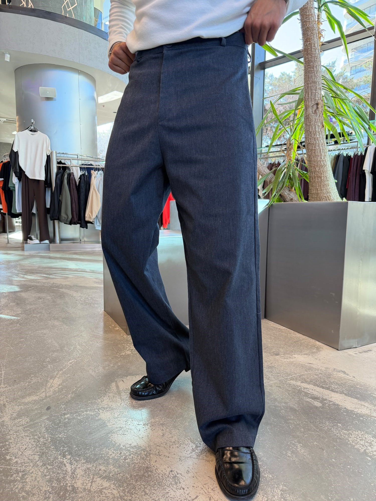 Lacivert Pamuk Yün Baggy Pantolon KN11