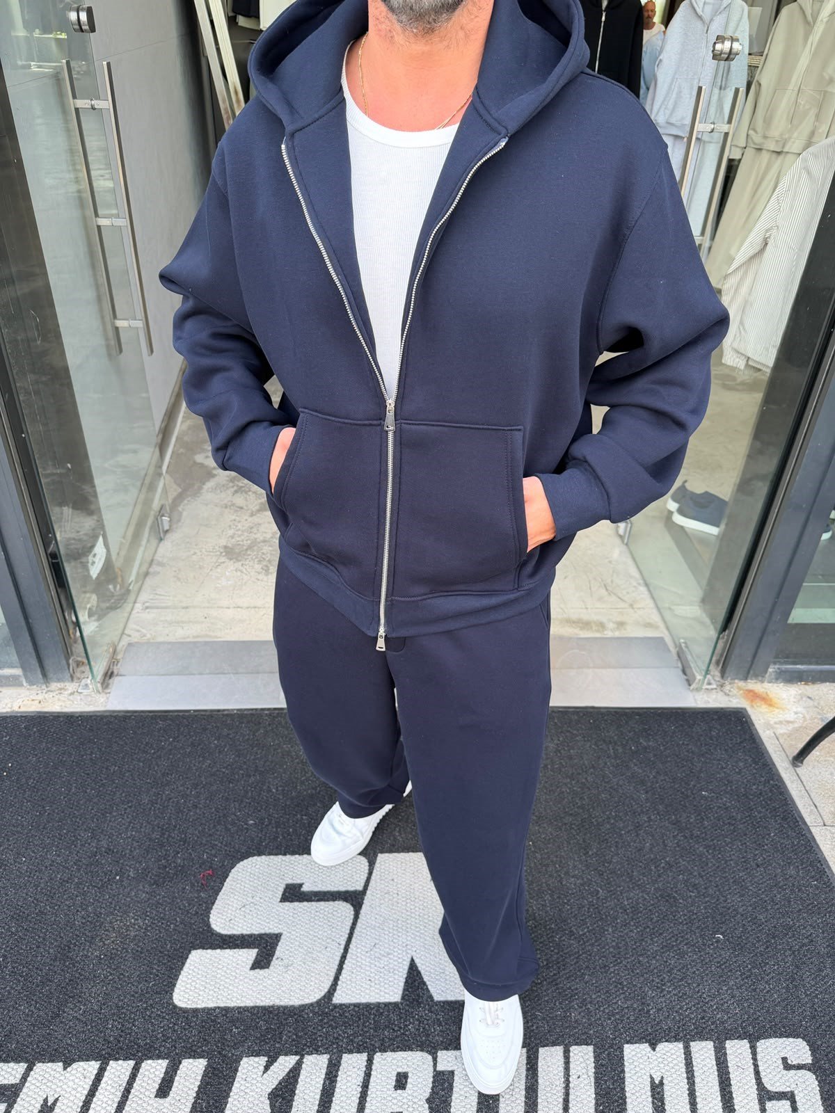 Lacivert Şardonlu Oversize Basic Takım RSP1