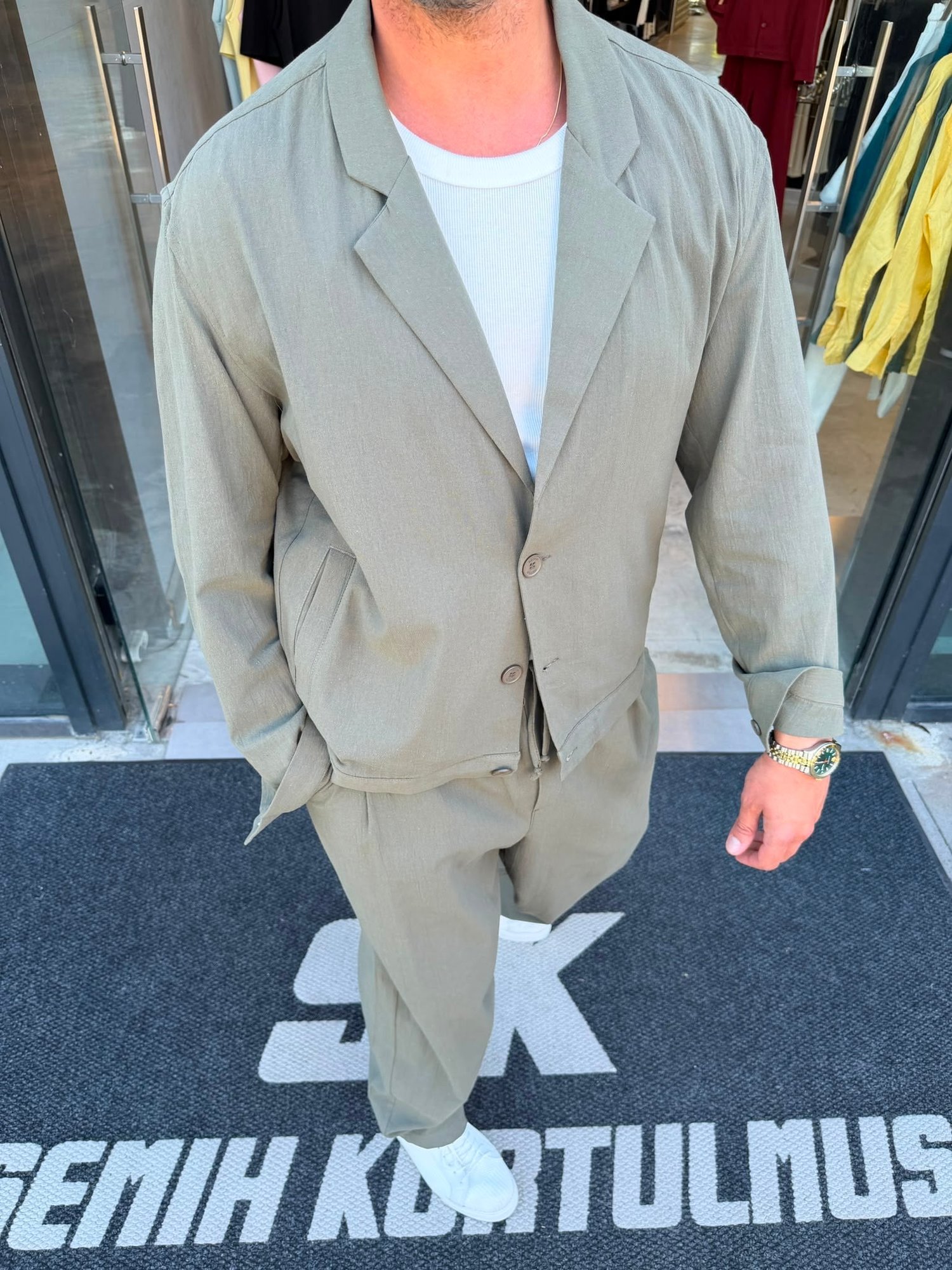 RT Haki %100 Cotton Keten Oversize Takım