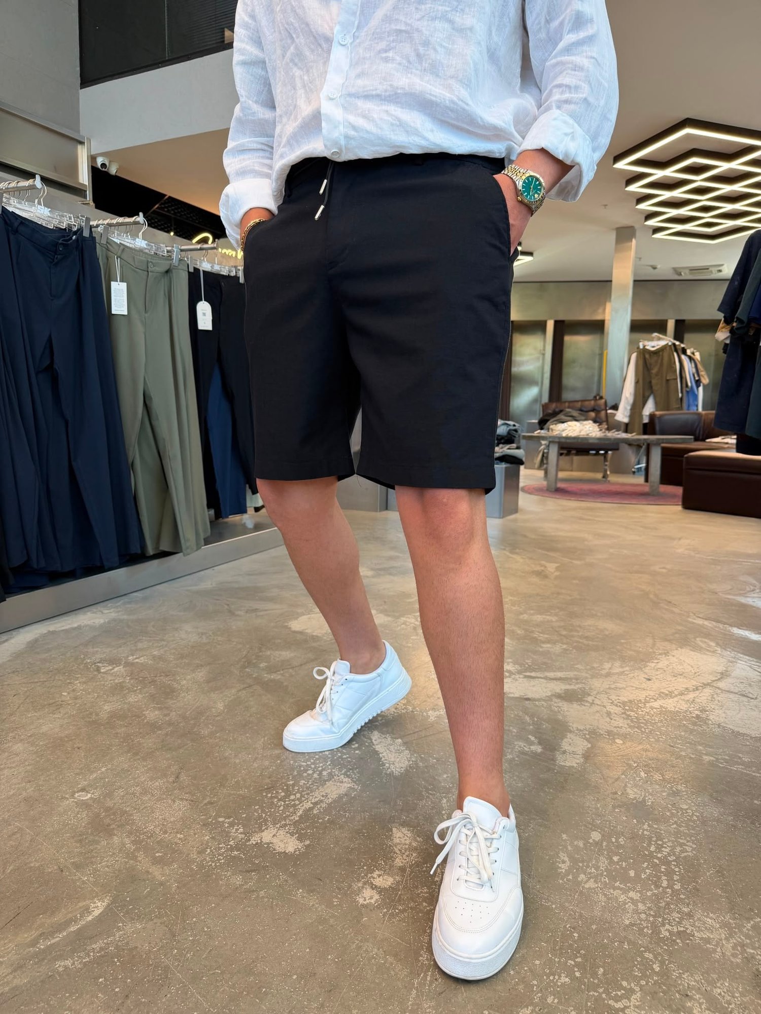Siyah %100 Cotton Keten Şort NGR103
