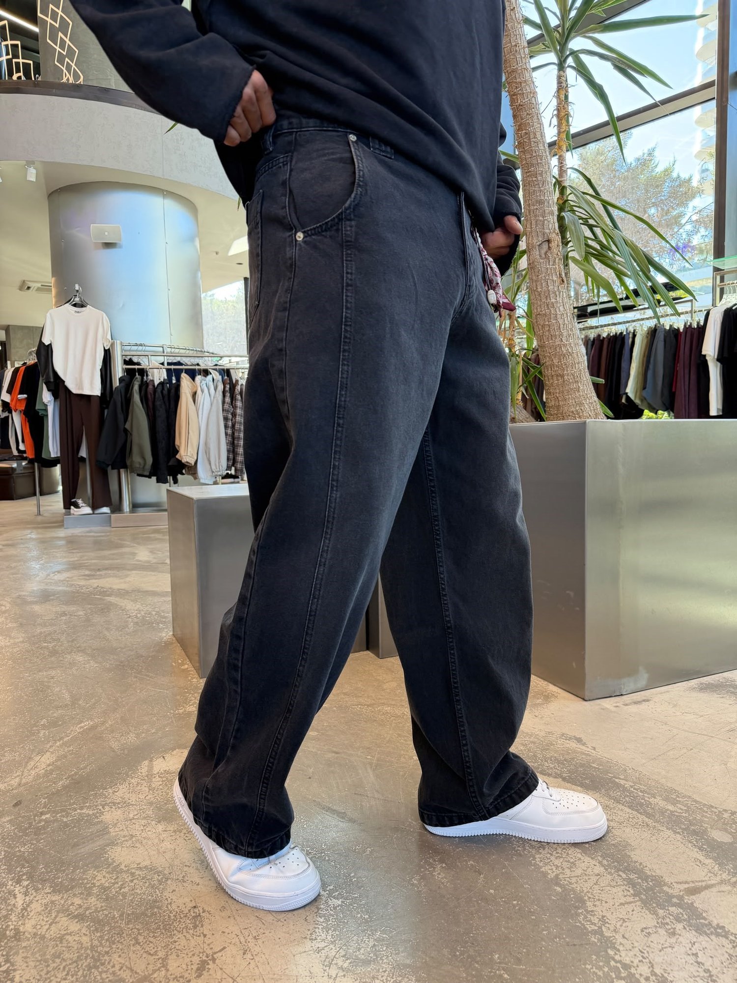 Siyah Extra Super Baggy Parçalı Kot Pantolon WE2854