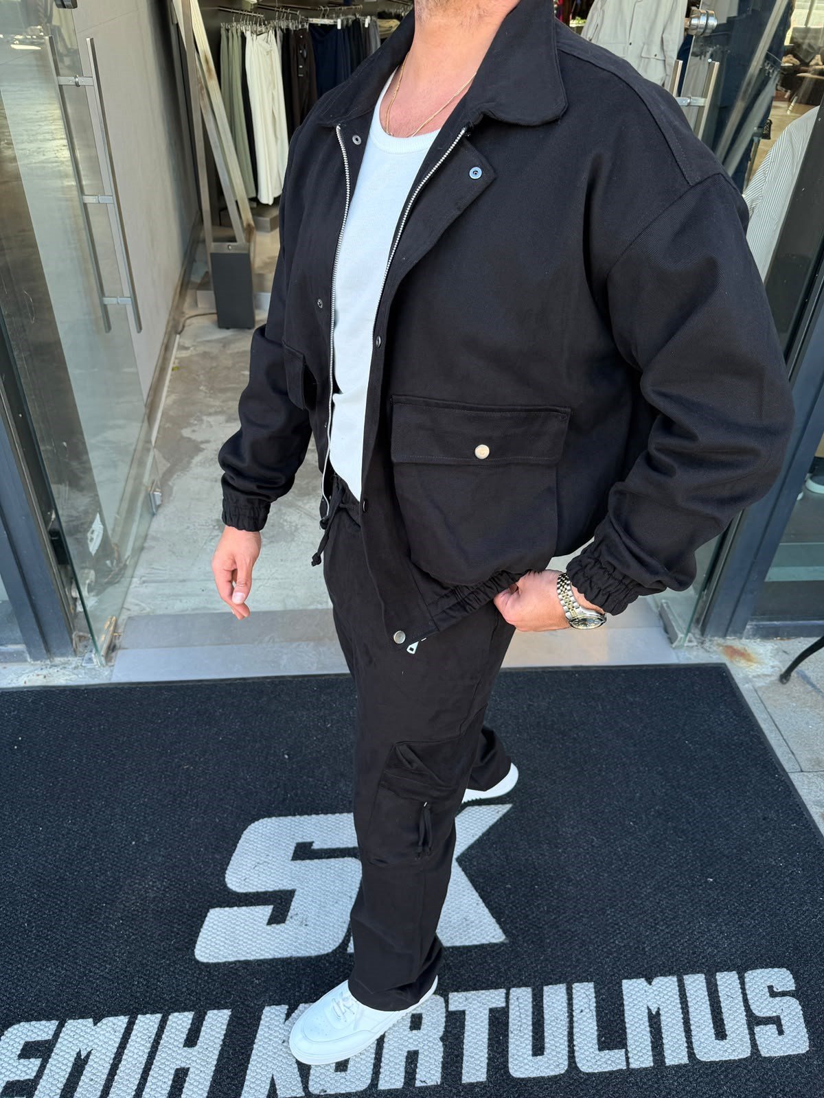 Siyah Gabardin Kargo Cep Takım VN5001
