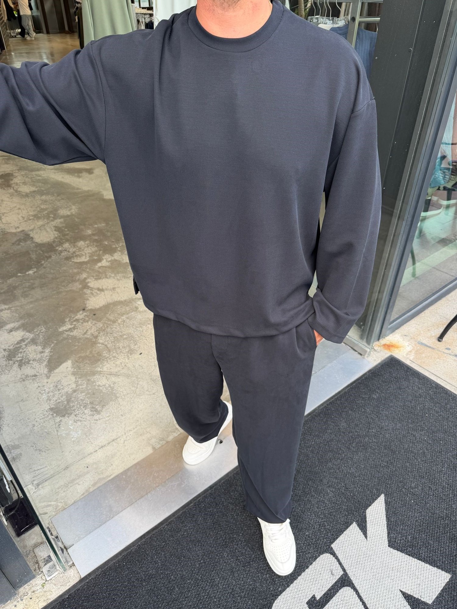 Siyah İthal Fitilli Oys Oversize Takım SK7064