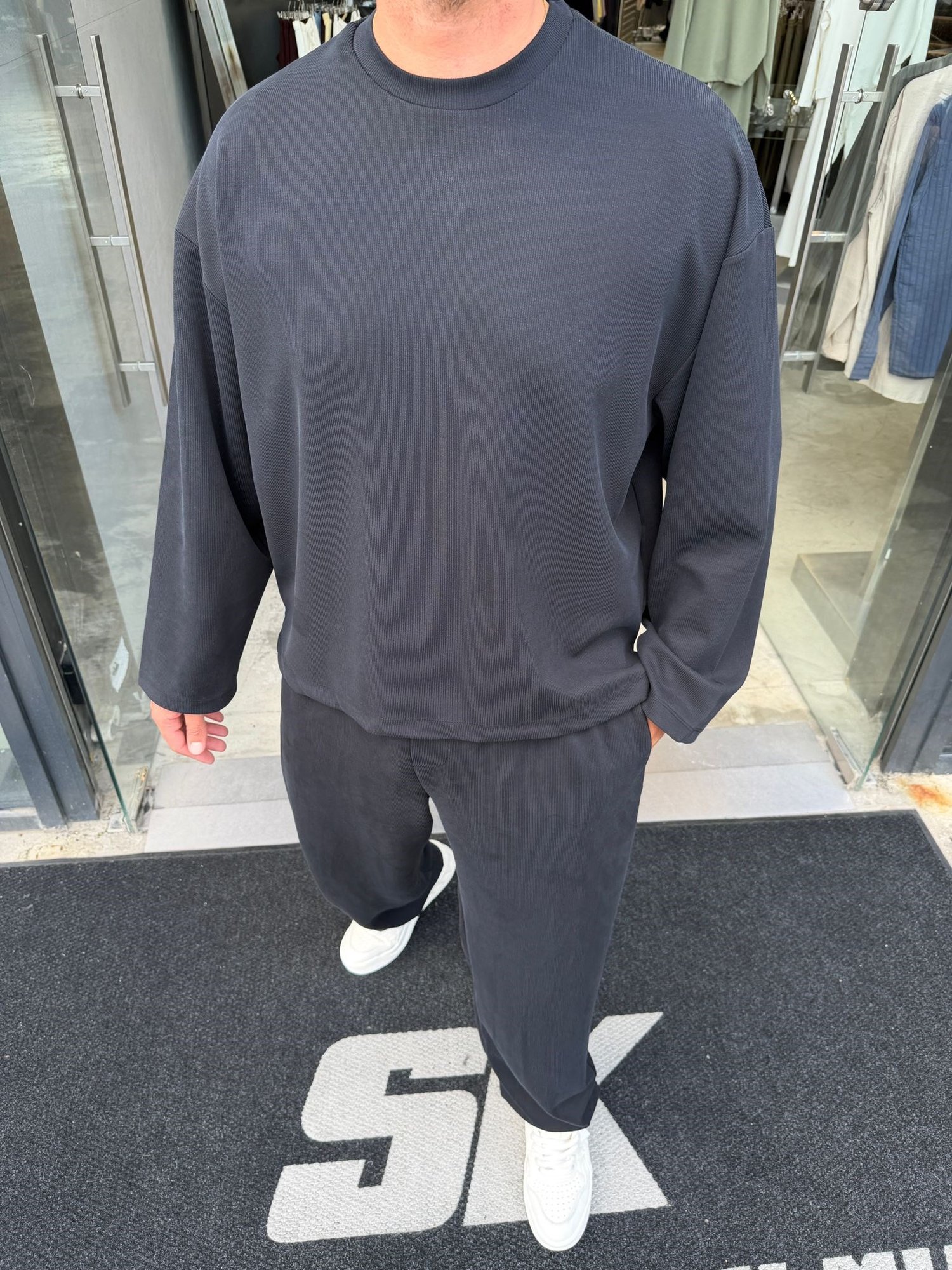 Siyah İthal Fitilli Oys Oversize Takım SK7064