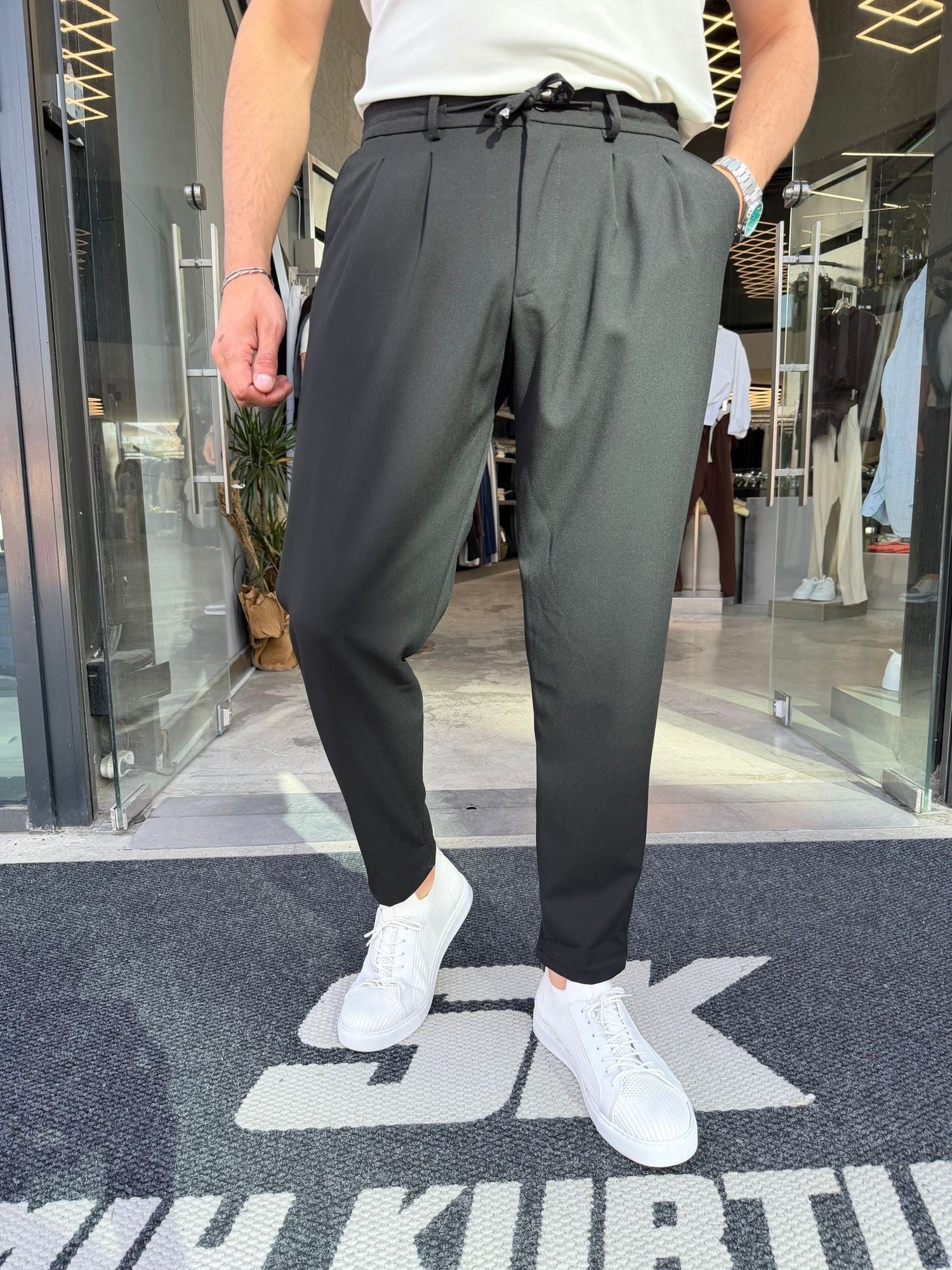 Siyah İthal Keten Pantolon W5062