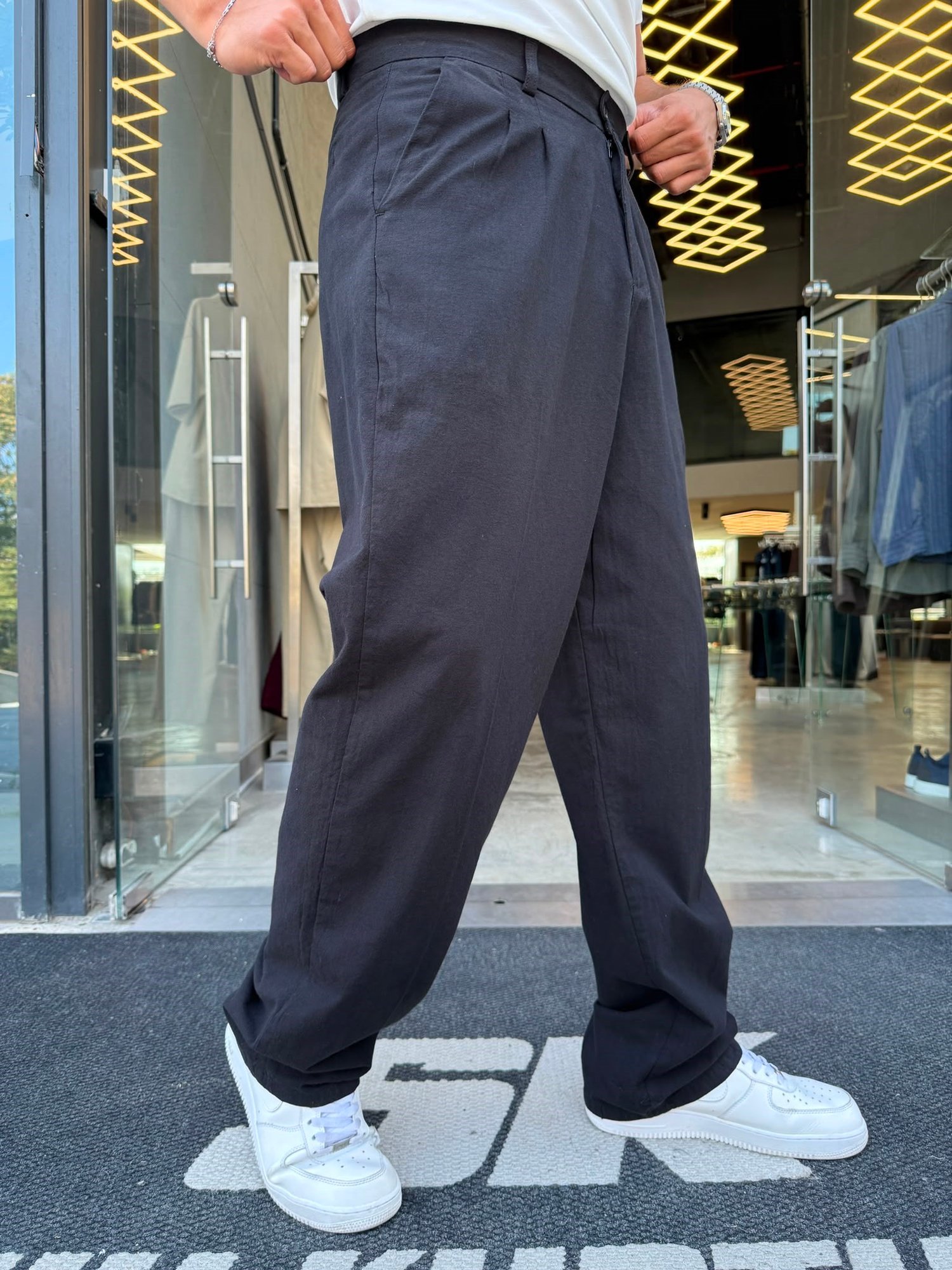 Siyah Keten Baggy Pantolon