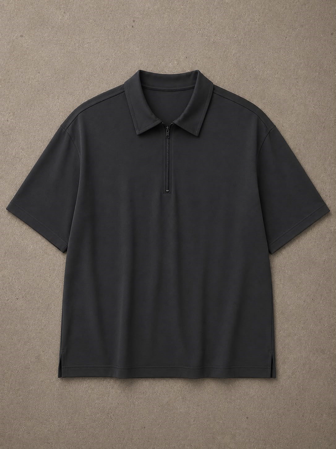 Siyah Modal Fermuarlı T-Shirt